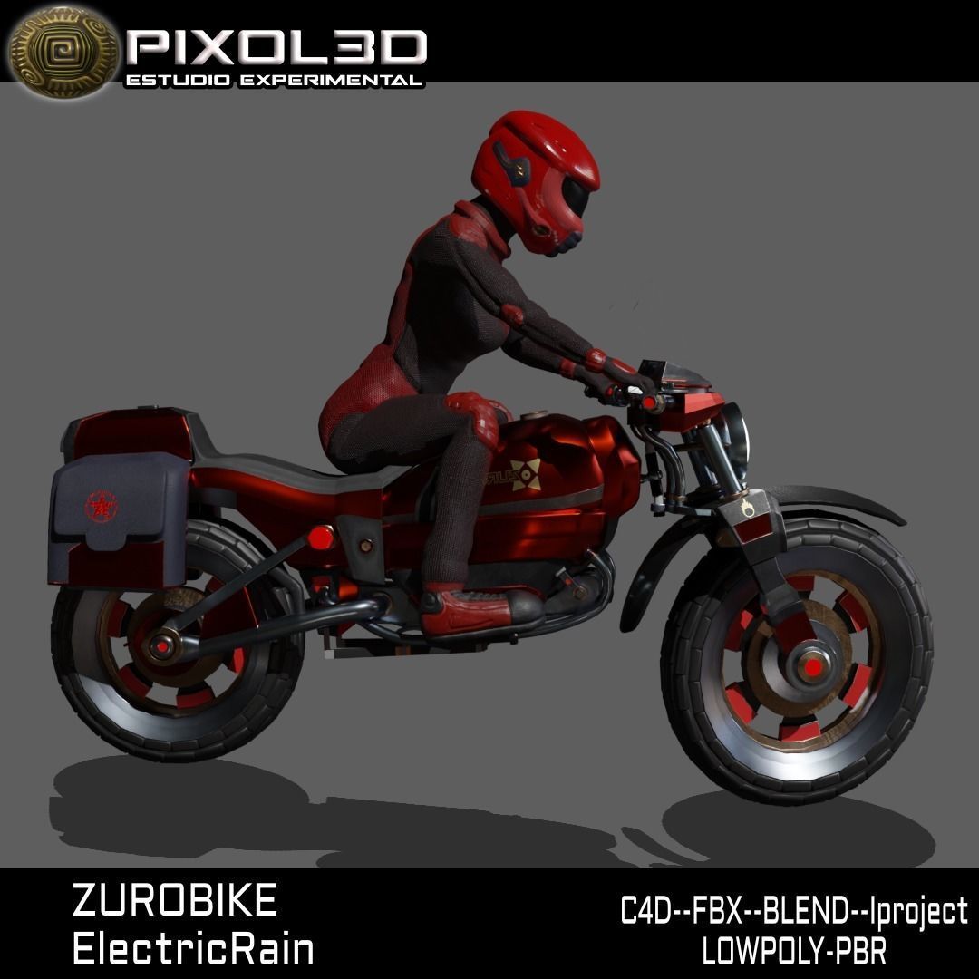 Zurobike retro electric motorcycle and Pilot Low-poly 3D model_6