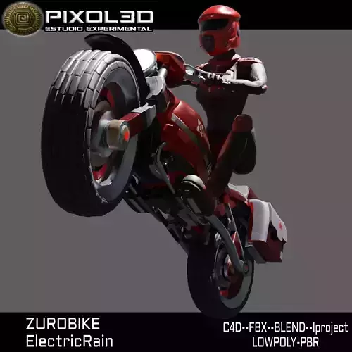 Zurobike retro electric motorcycle and Pilot Low-poly 3D model