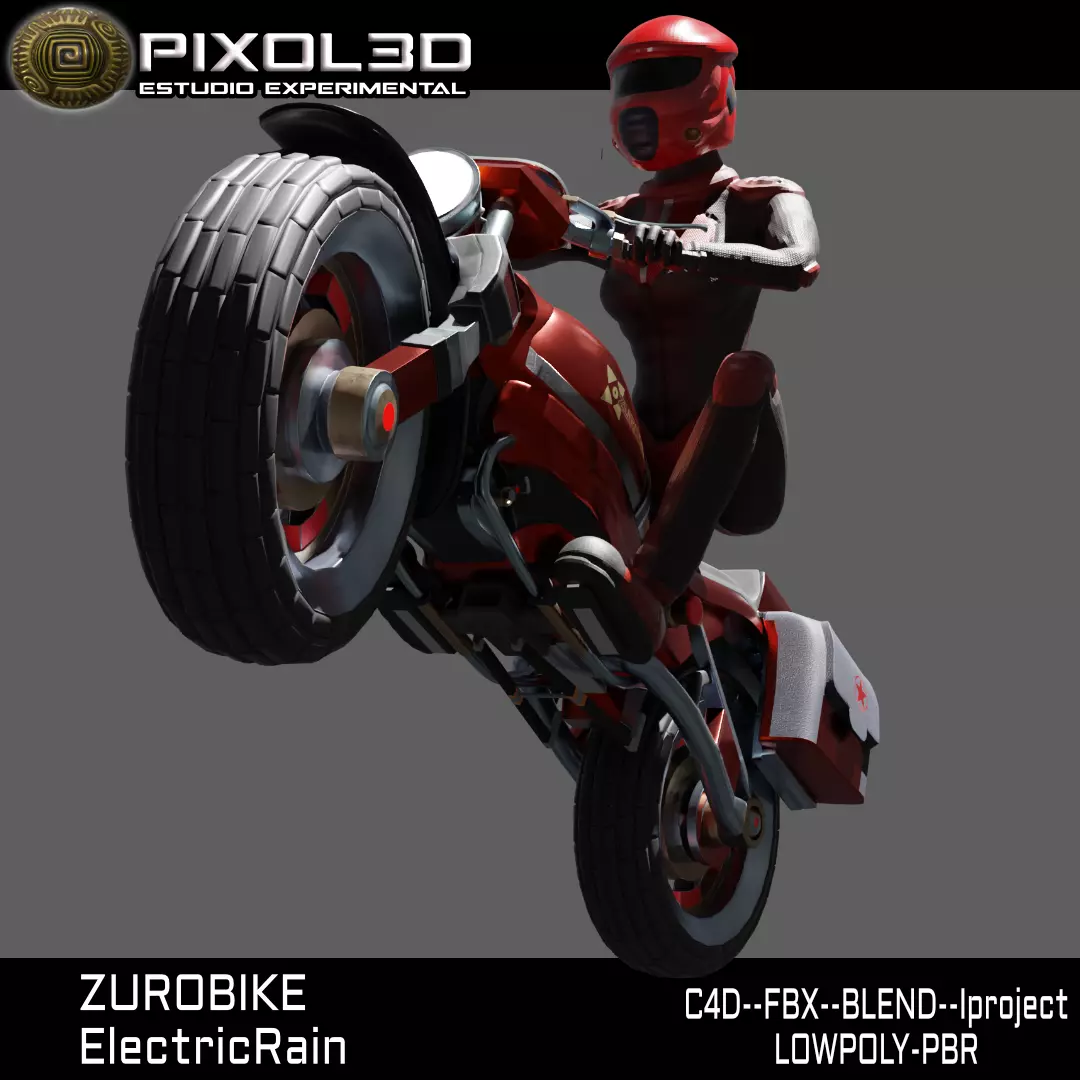 Zurobike retro electric motorcycle and Pilot Low-poly 3D model_0