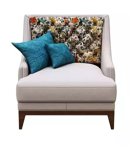 Armchair lounge chair with fabric and wooden legs Low-poly 3D model