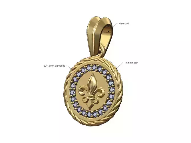 Braided diamond royal lily pendant with bail 3D print model