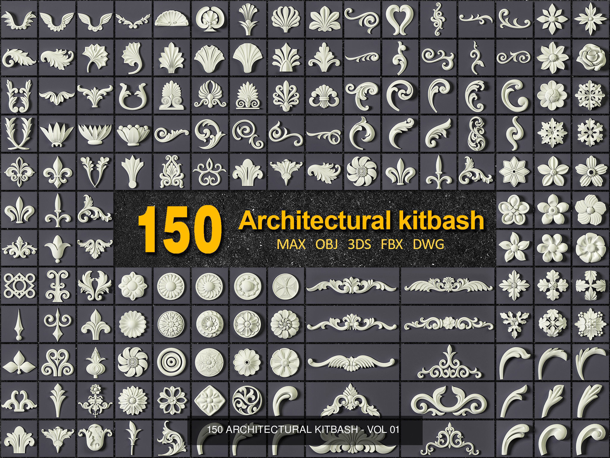 ARCHITECTURAL KITBASH - VOL 01 - 02 - 03 - 04 - 05 3D Model Collection_1