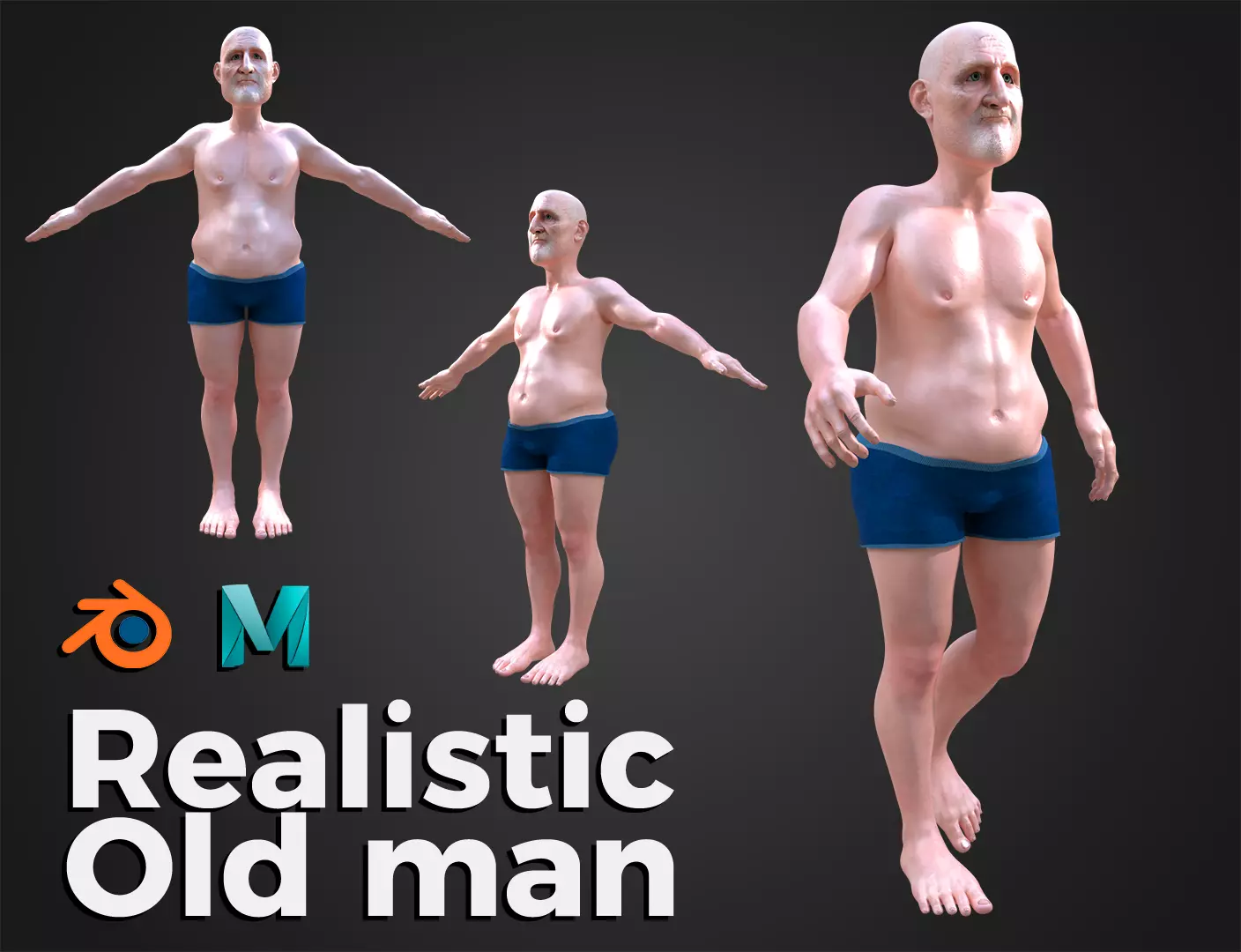 Old man base model - Realistic Low-poly 3D model_0