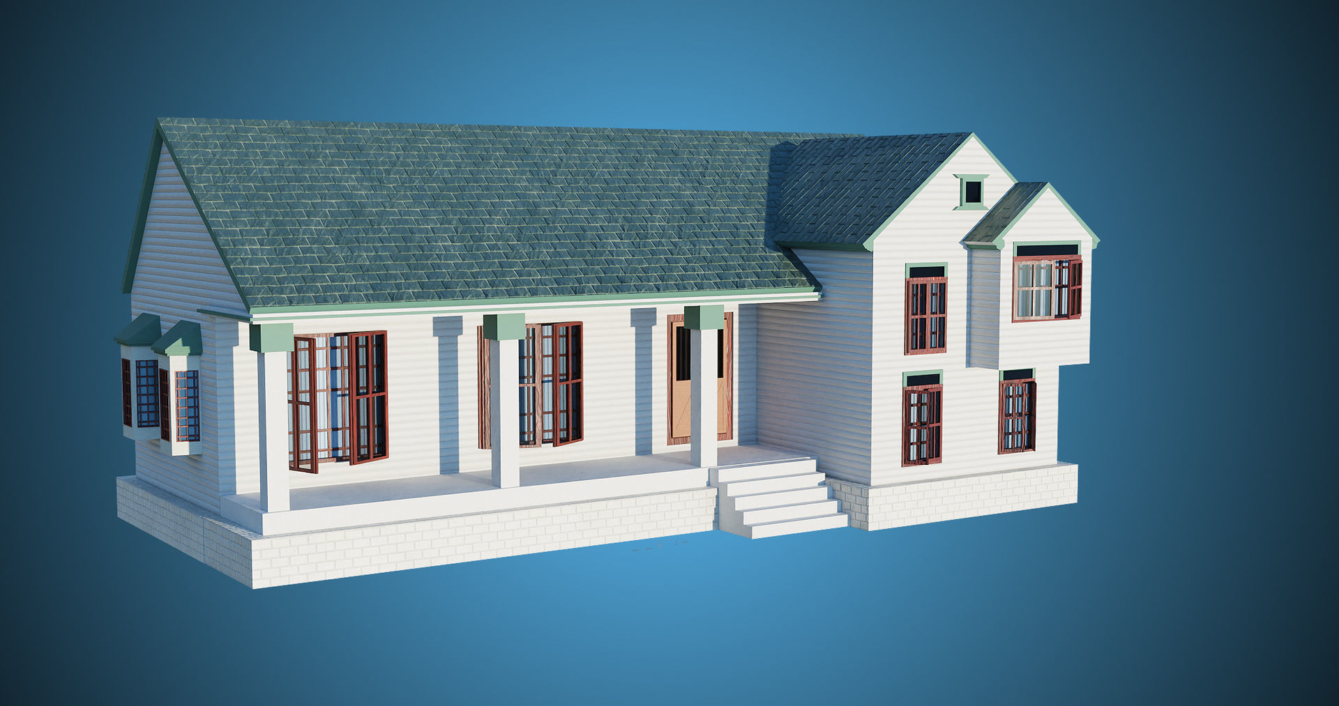 Family House PBR Unity UE Arnold V-Ray Textures Included Low-poly 3D model_2