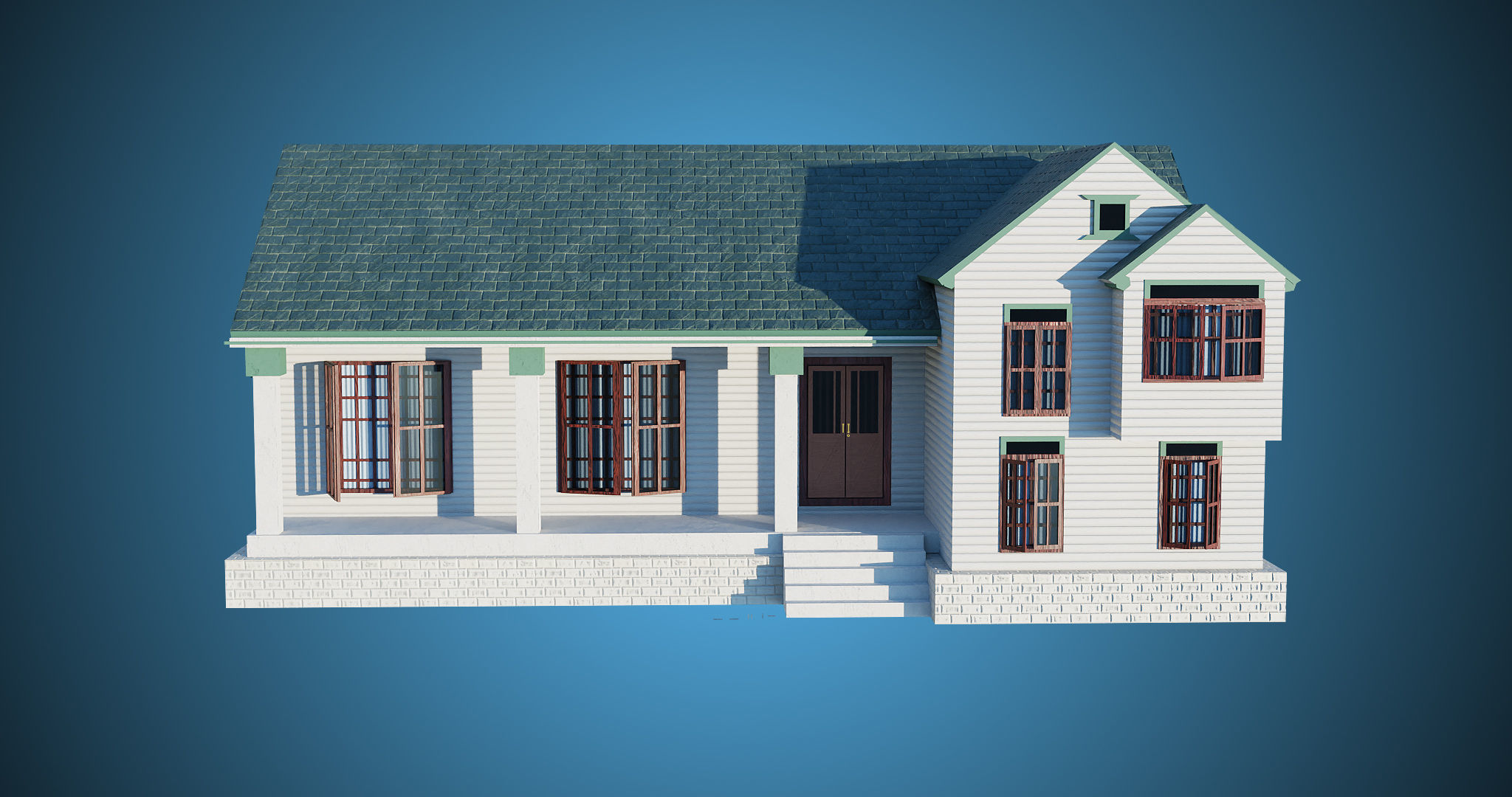 Family House PBR Unity UE Arnold V-Ray Textures Included Low-poly 3D model_1