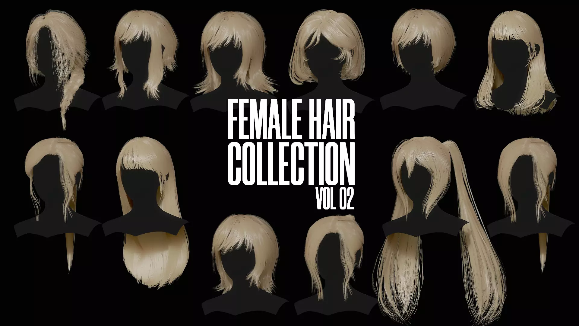 Female Hair Collection 02 - Game Ready  Low-poly 3D model_0