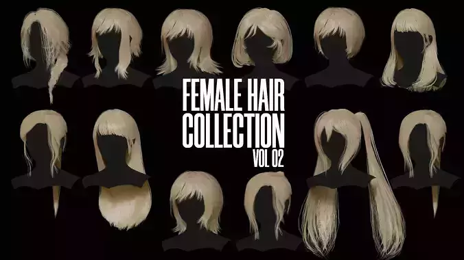 Female Hair Collection 02 - Game Ready  Low-poly 3D model