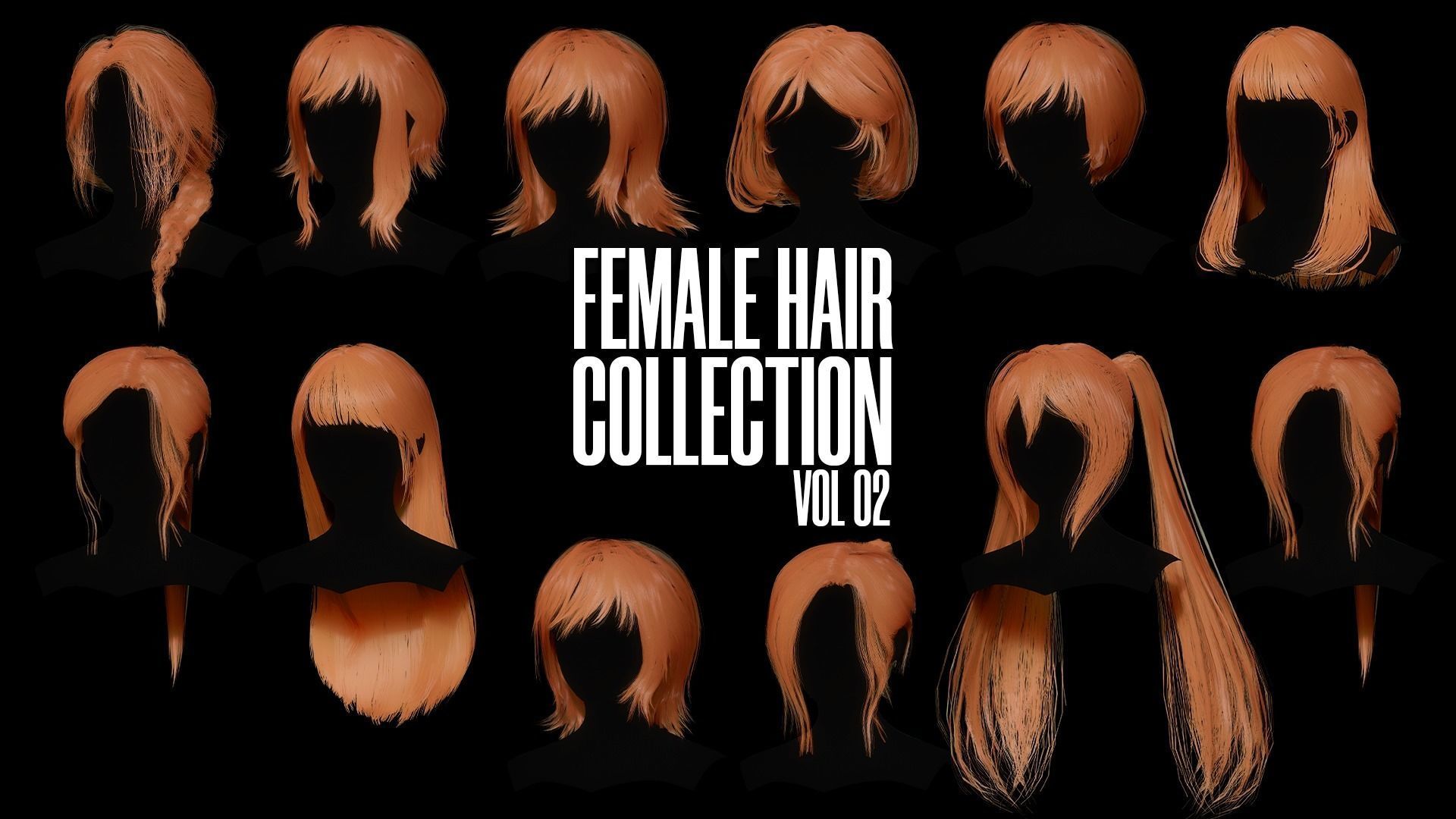Female Hair Collection 02 - Game Ready  Low-poly 3D model_2