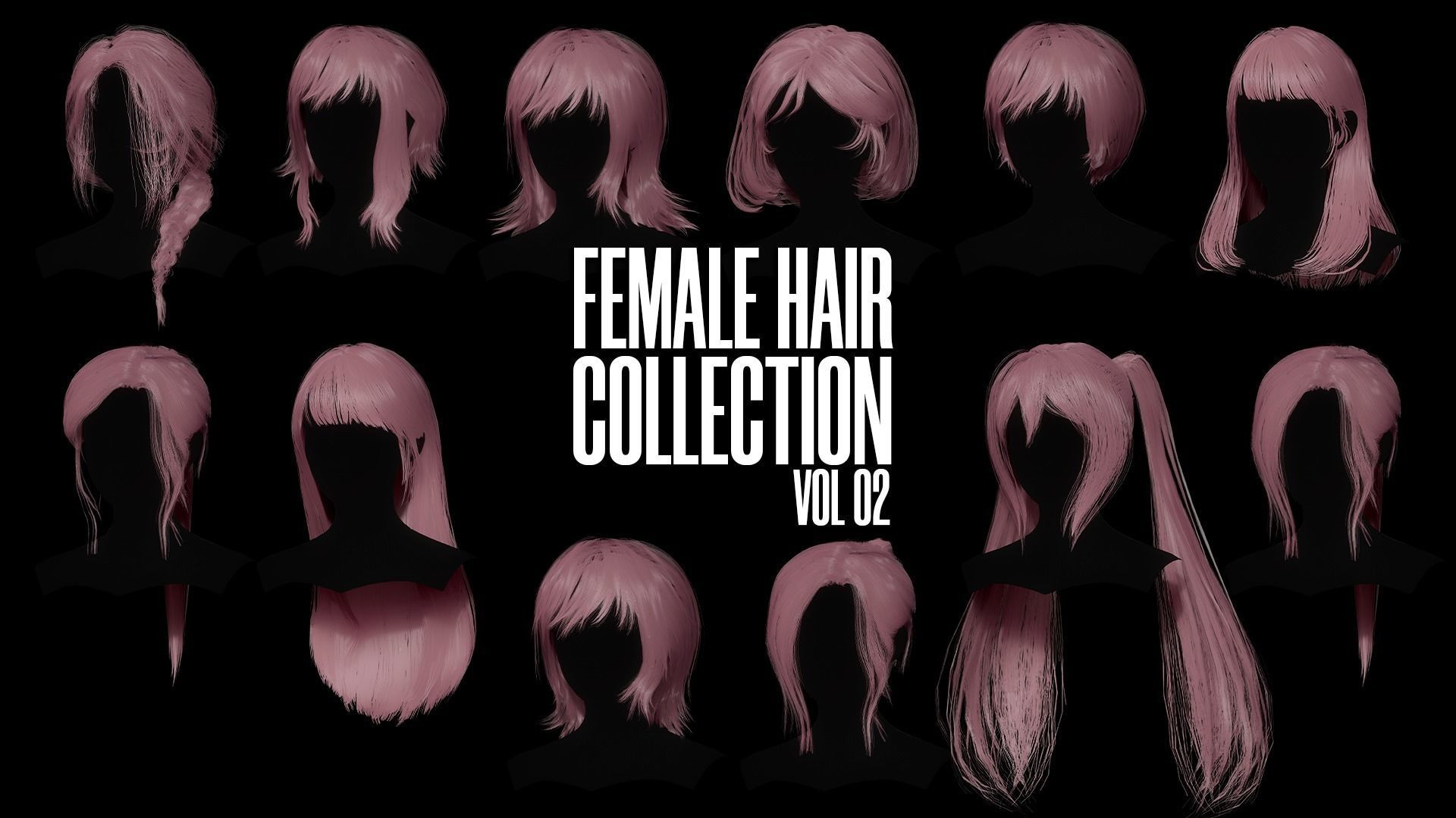 Female Hair Collection 02 - Game Ready  Low-poly 3D model_1