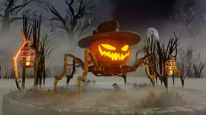 Pumpkin spider Low-poly 3D model