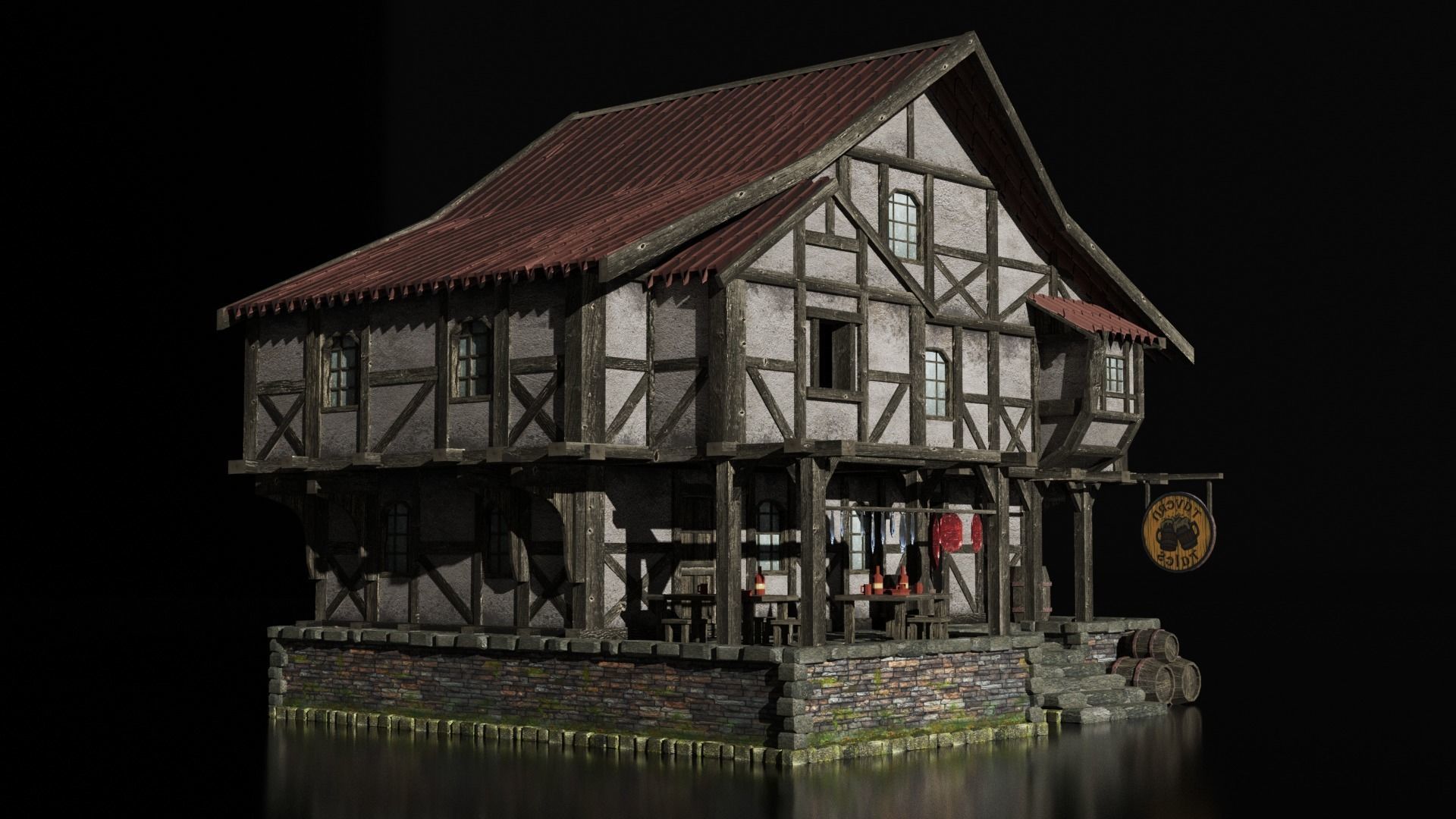 medieval tavern Low-poly 3D model_2