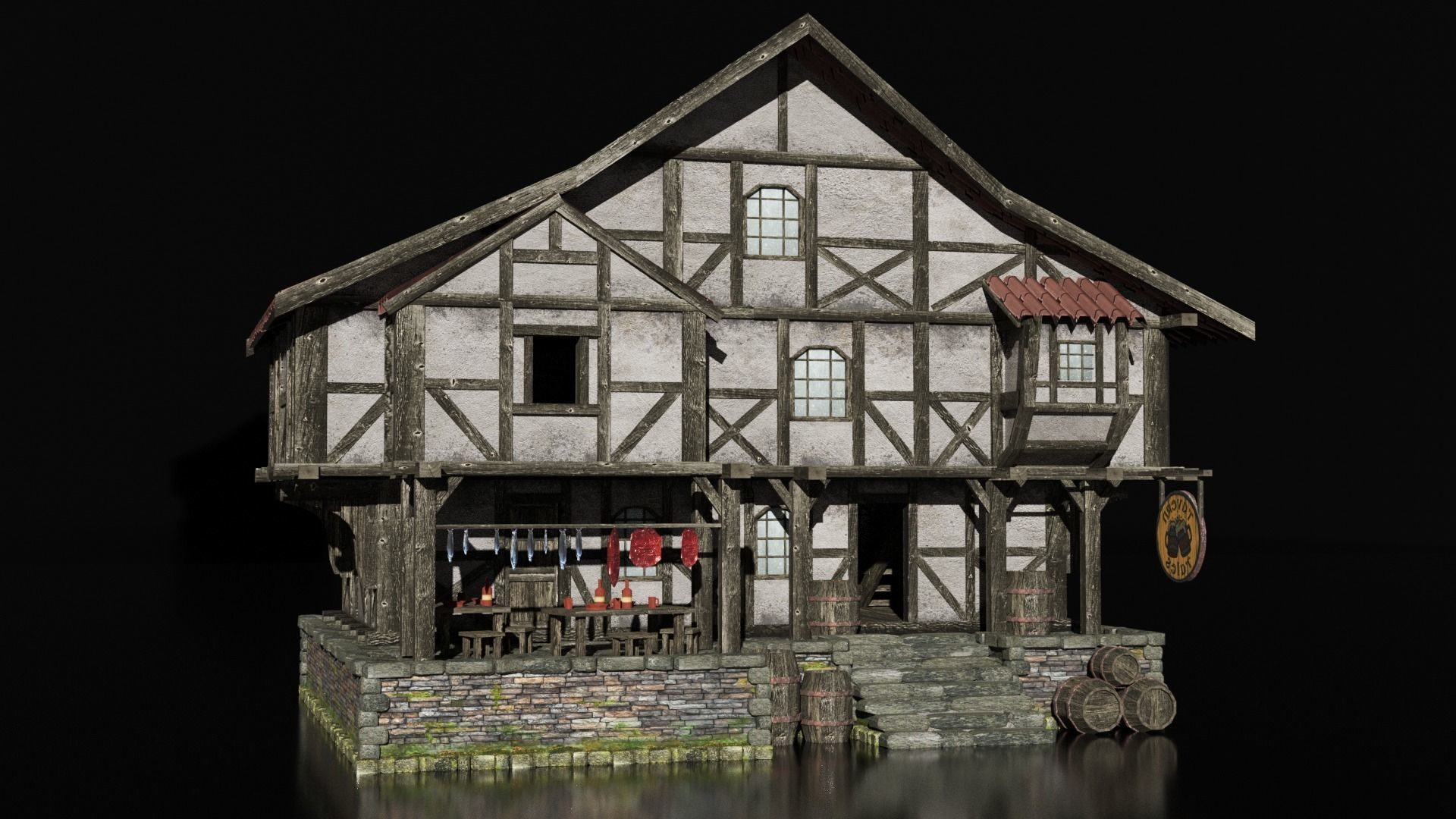 medieval tavern Low-poly 3D model_1