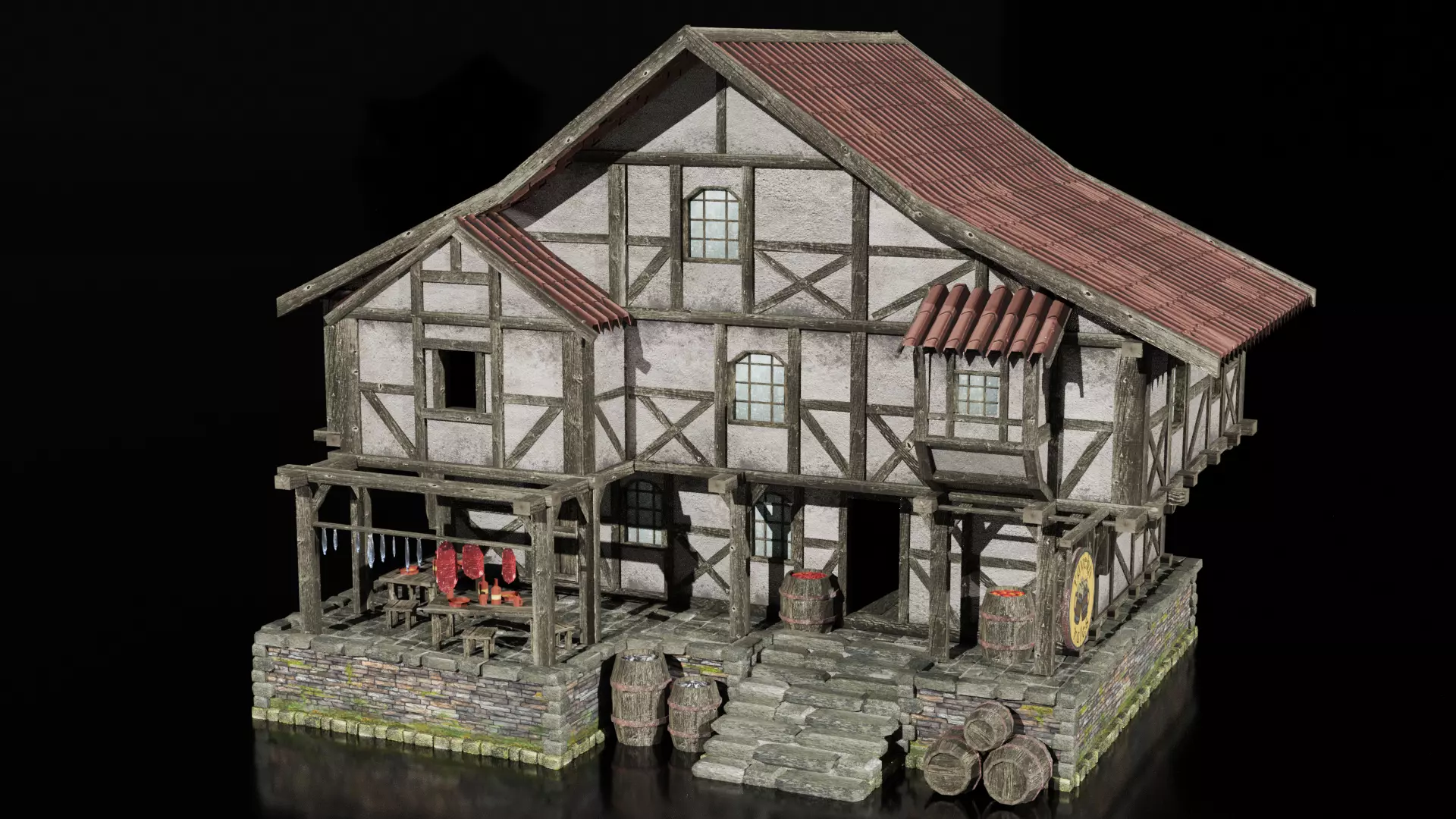 medieval tavern Low-poly 3D model_0