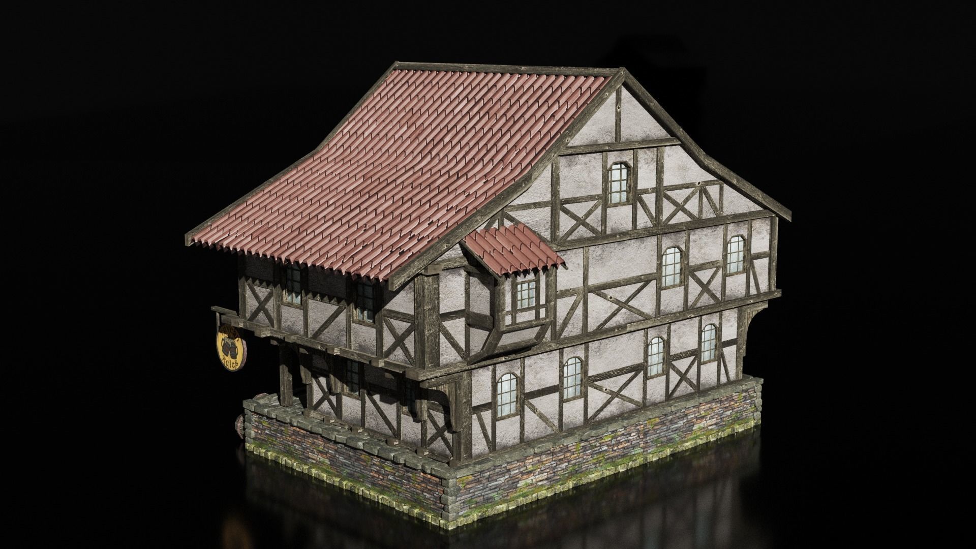 medieval tavern Low-poly 3D model_3