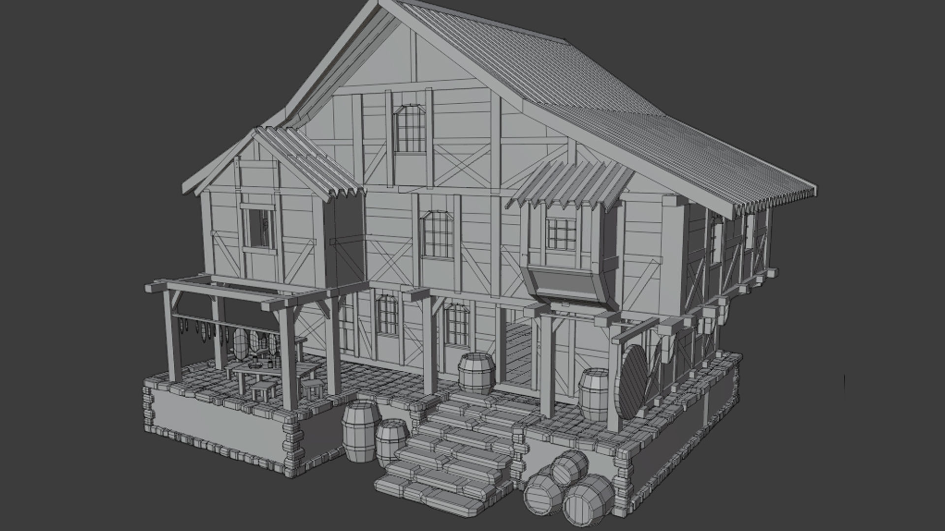 medieval tavern Low-poly 3D model_7