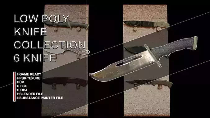Low Poly Knife Pack - 6 Knife Game Ready - PBR Texture