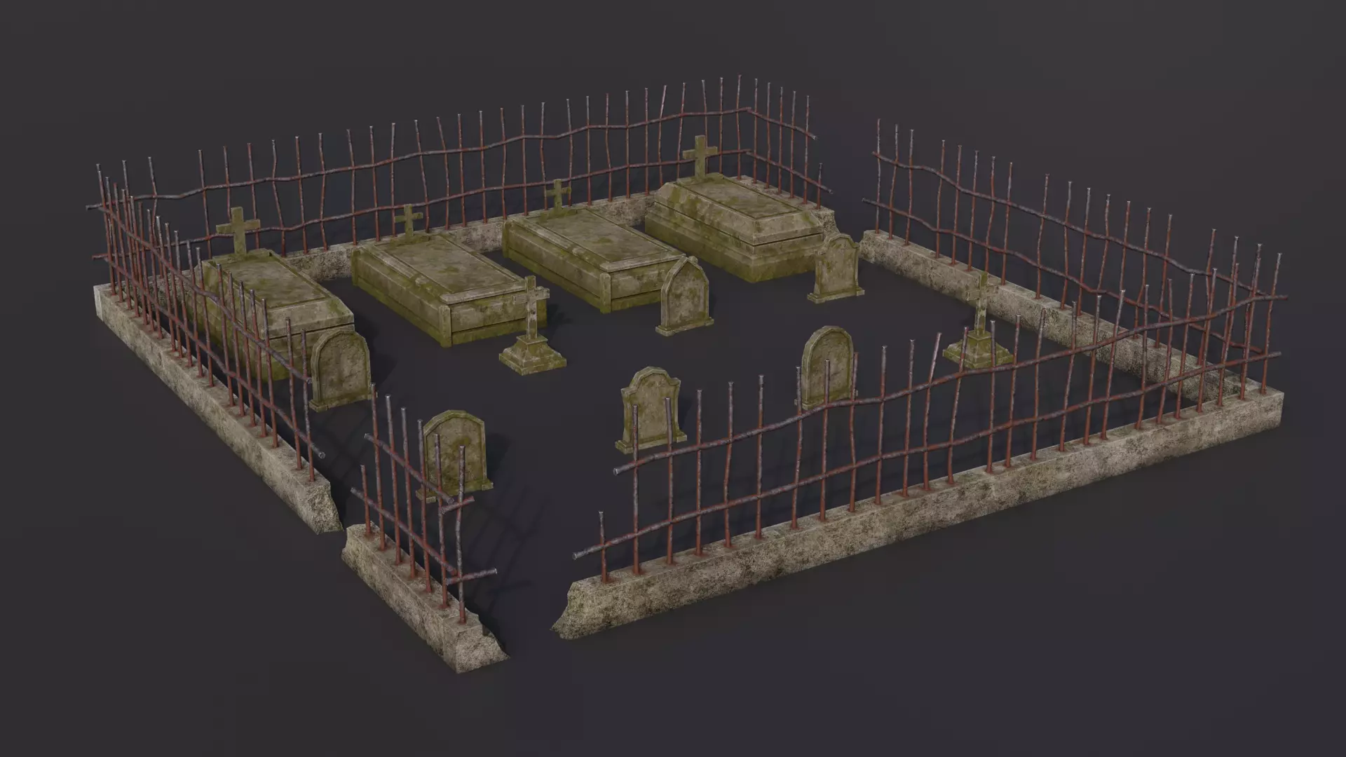 Graveyard kit Low-Poly 3d models Low-poly 3D model_0