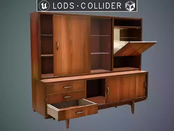 Soviet Chest of Drawers variant 3 with Upper Section Brown Low-poly 3D model