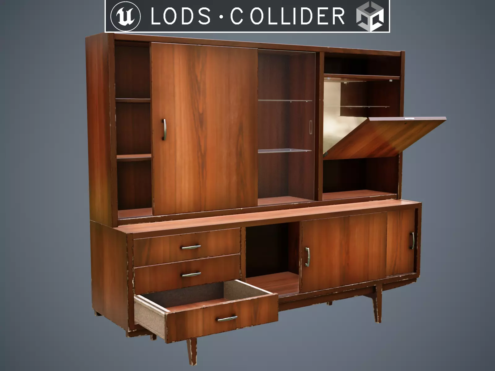 Soviet Chest of Drawers variant 3 with Upper Section Brown Low-poly 3D model