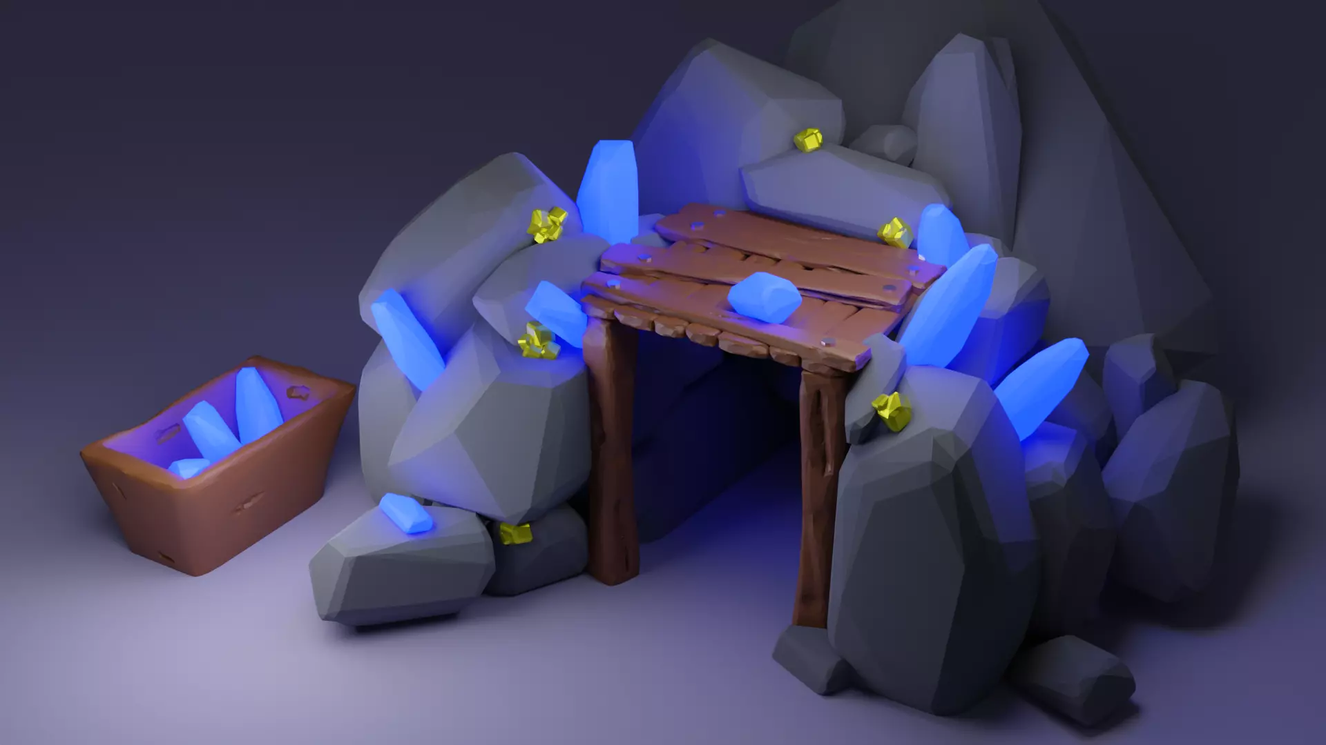 GoldMine wooden box with lights Low-poly 3D model
