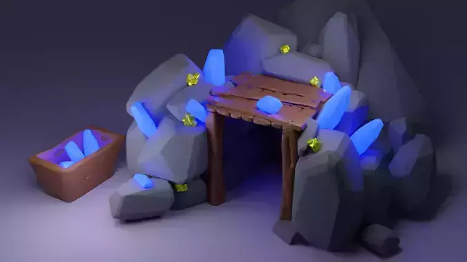 GoldMine wooden box with lights Low-poly 3D model