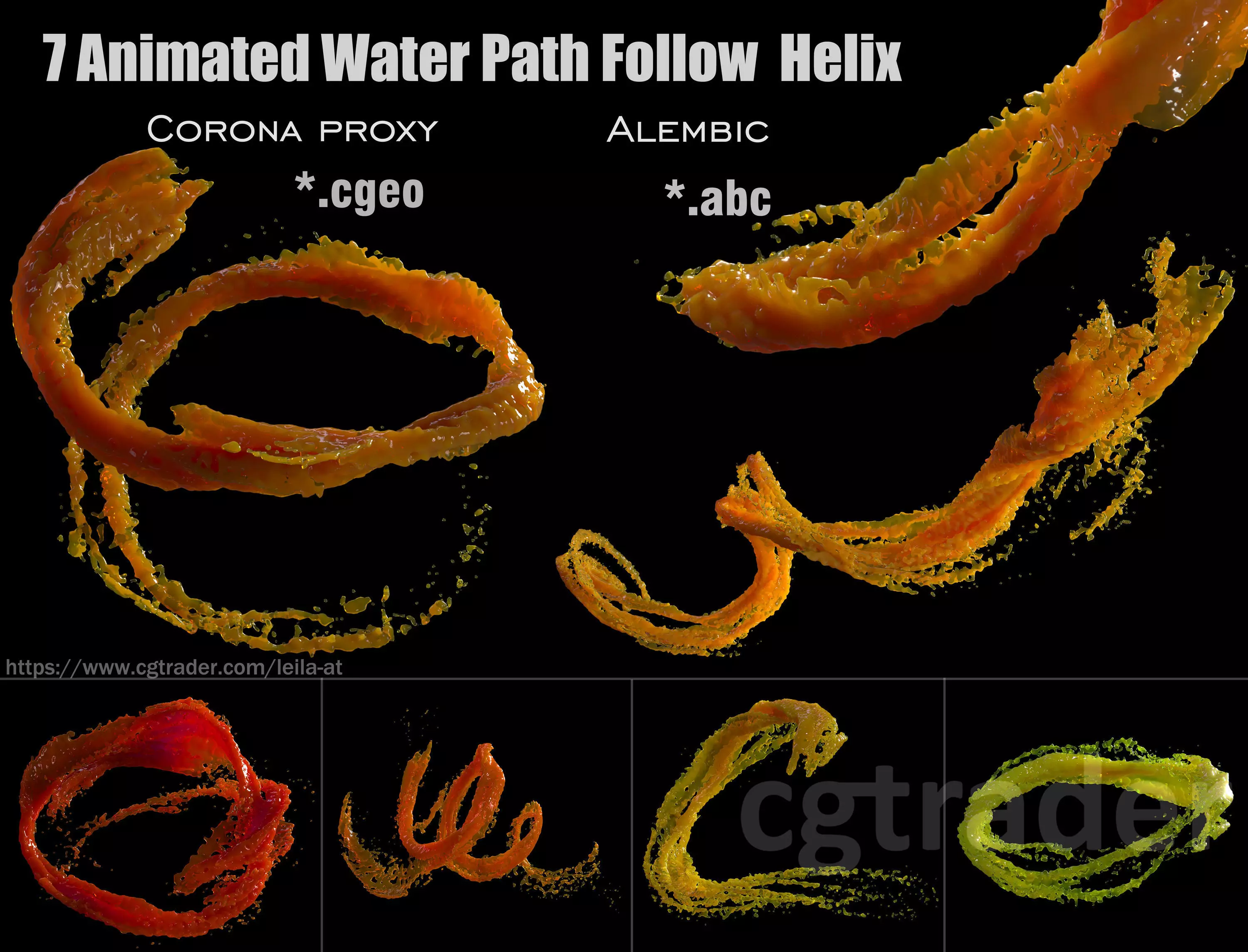 7 Animated Water Path Follow Helix - NO PLUGINs 3D model_0