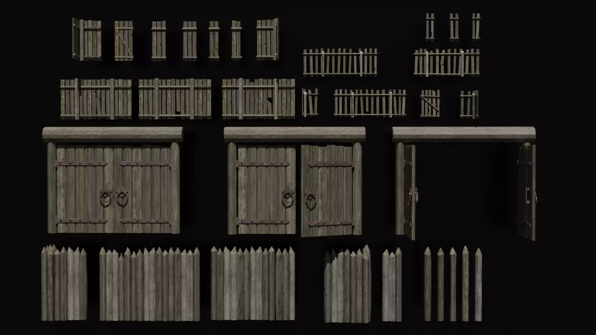 village fences Low-poly 3D model_0