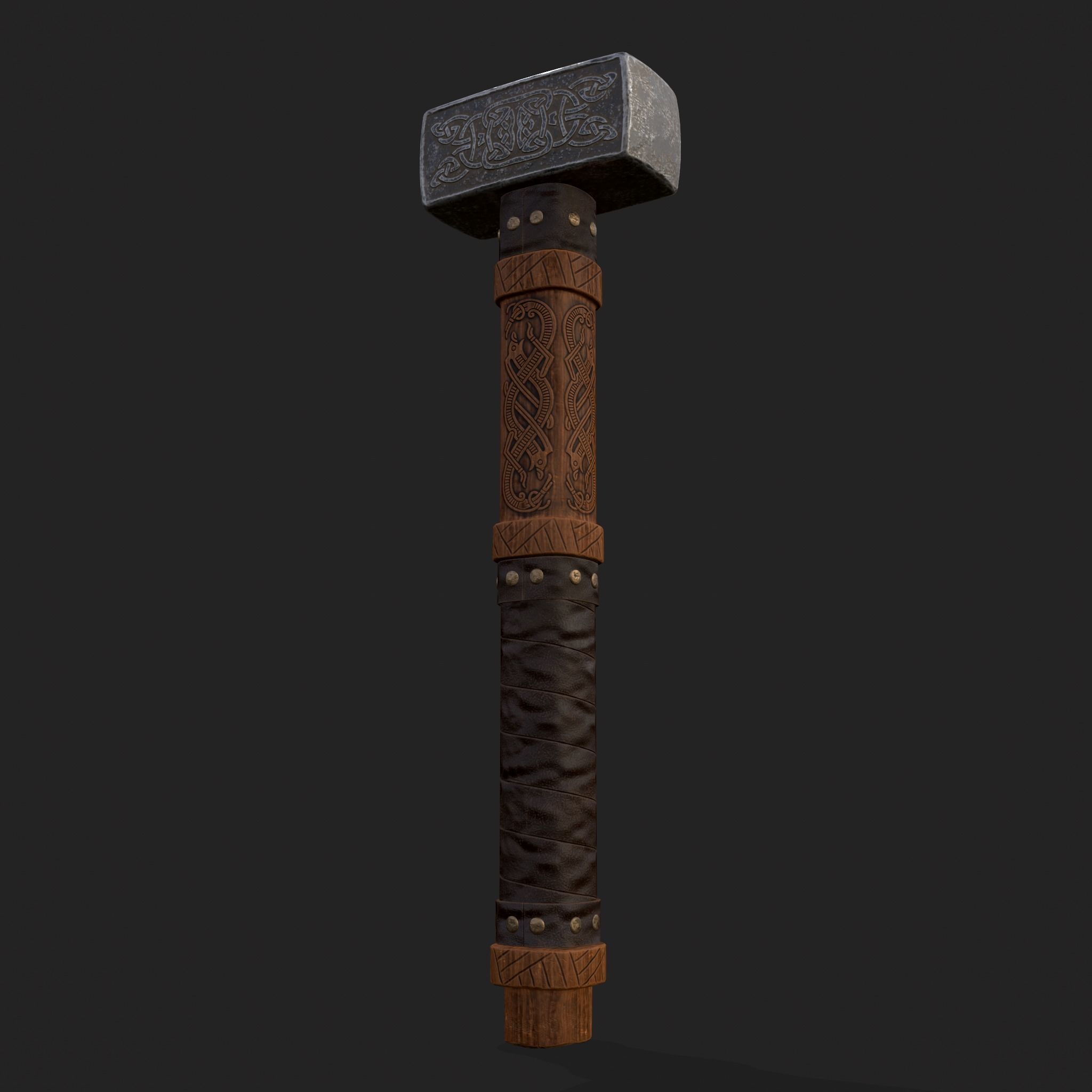 Medieval Viking Ornate Battle Hammer Low-poly 3D model_5