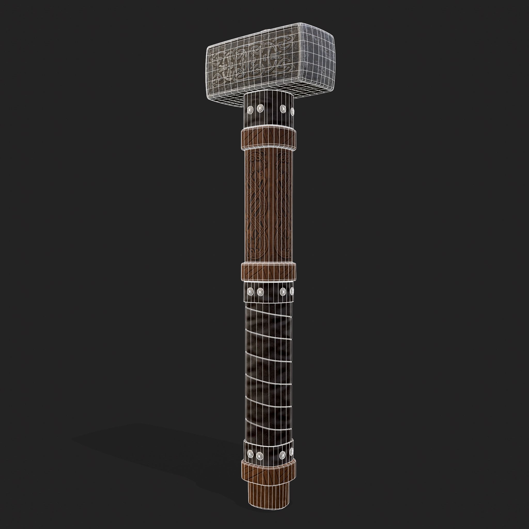 Medieval Viking Ornate Battle Hammer Low-poly 3D model_24