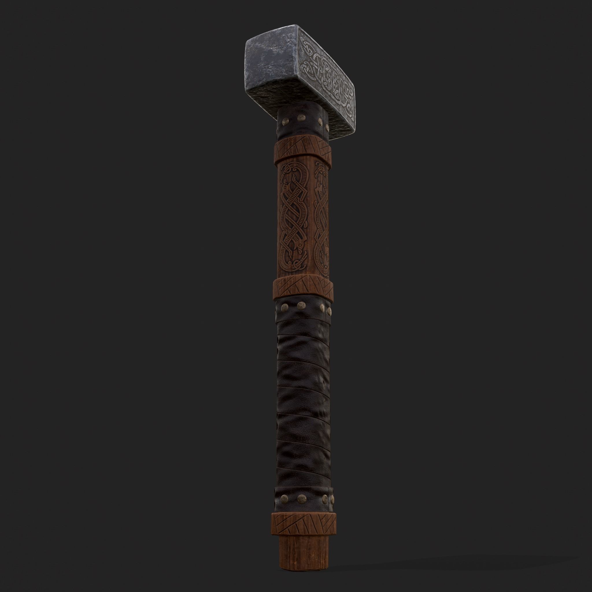 Medieval Viking Ornate Battle Hammer Low-poly 3D model_3