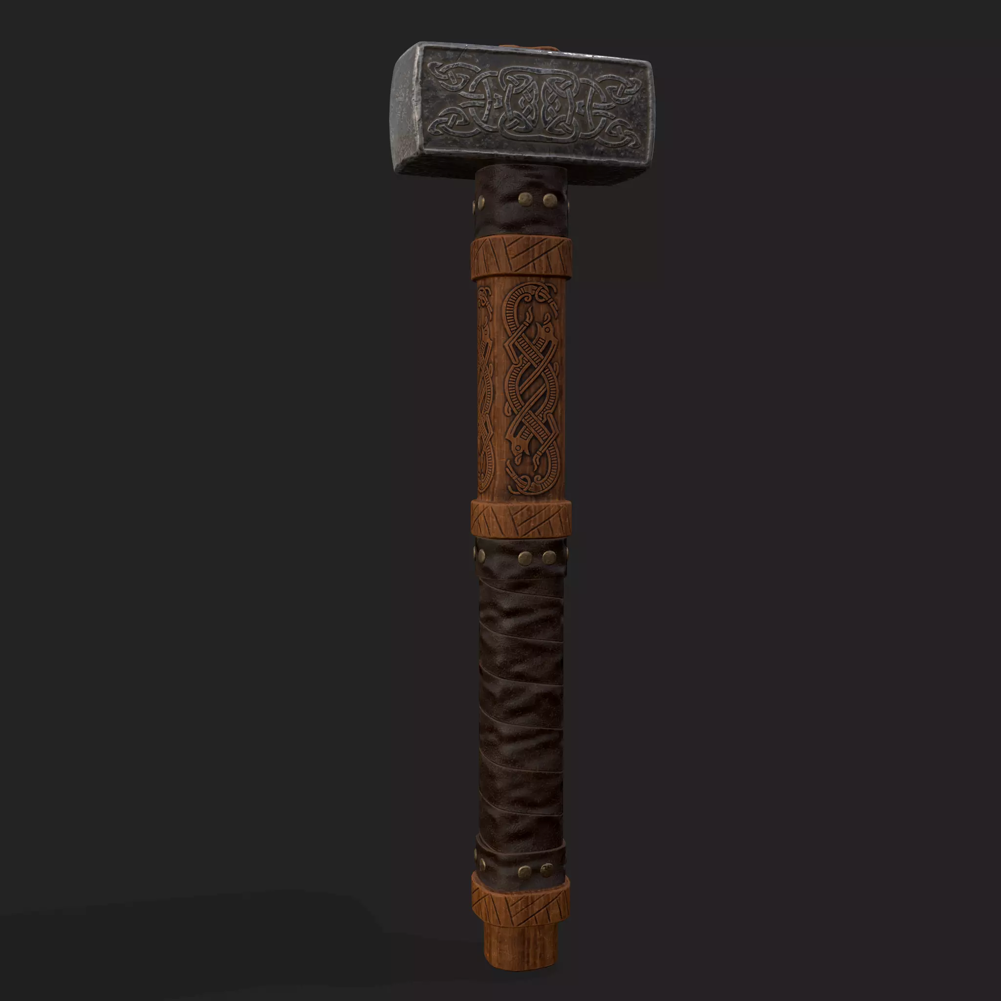 Medieval Viking Ornate Battle Hammer Low-poly 3D model_0