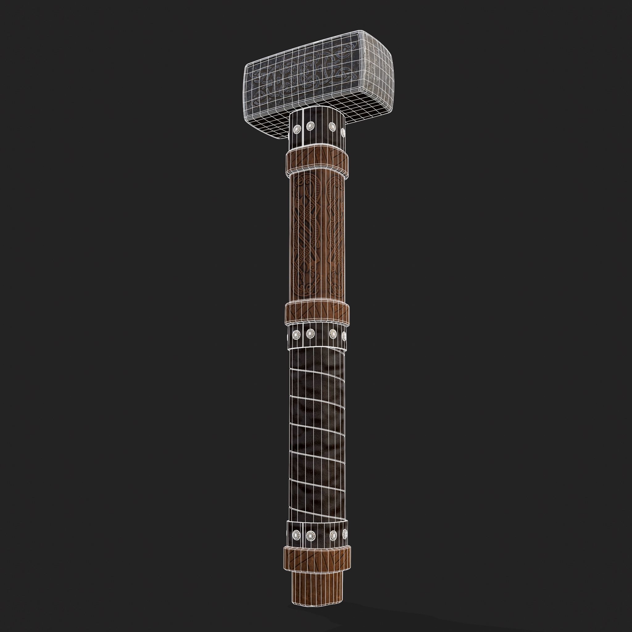 Medieval Viking Ornate Battle Hammer Low-poly 3D model_6