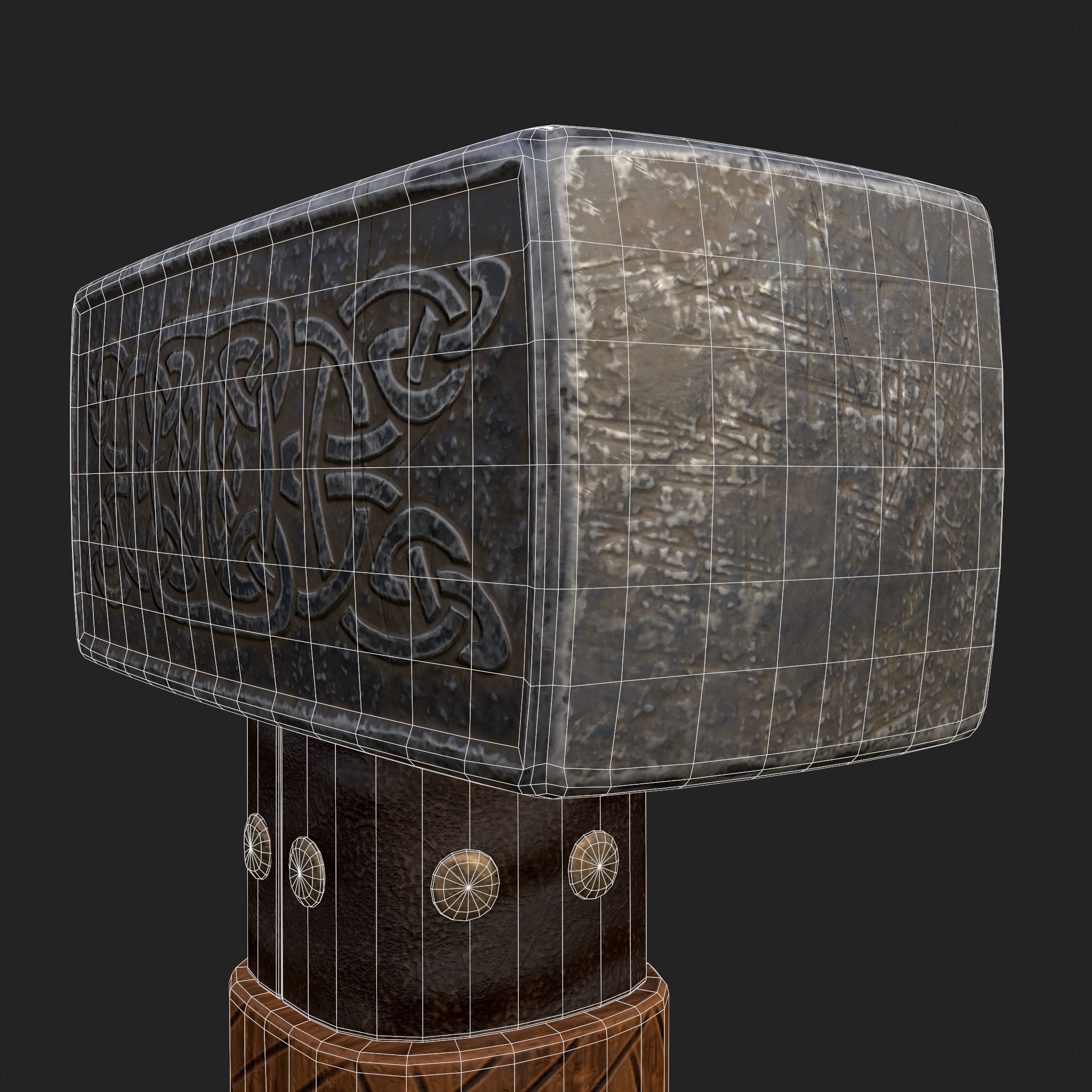 Medieval Viking Ornate Battle Hammer Low-poly 3D model_18