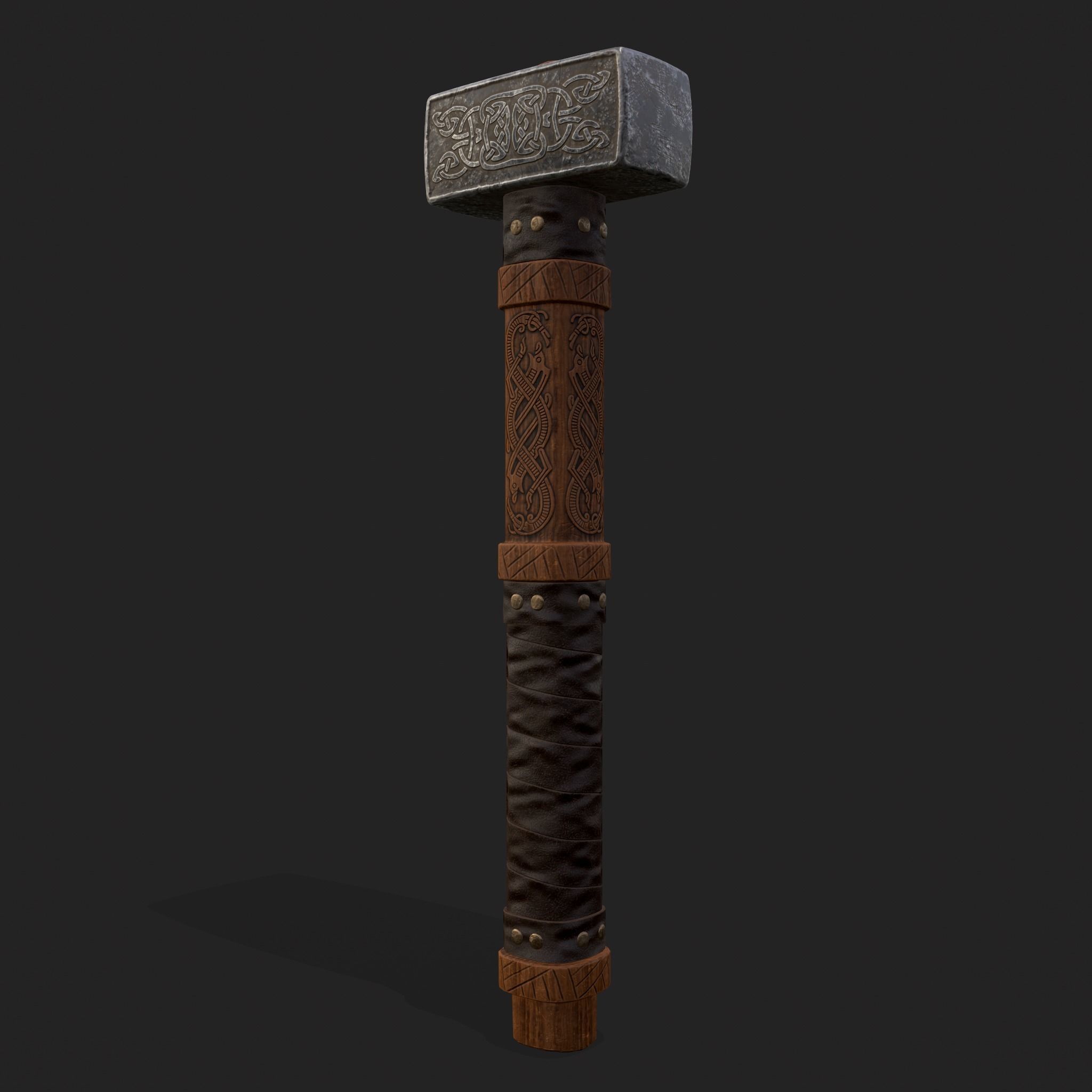 Medieval Viking Ornate Battle Hammer Low-poly 3D model_23