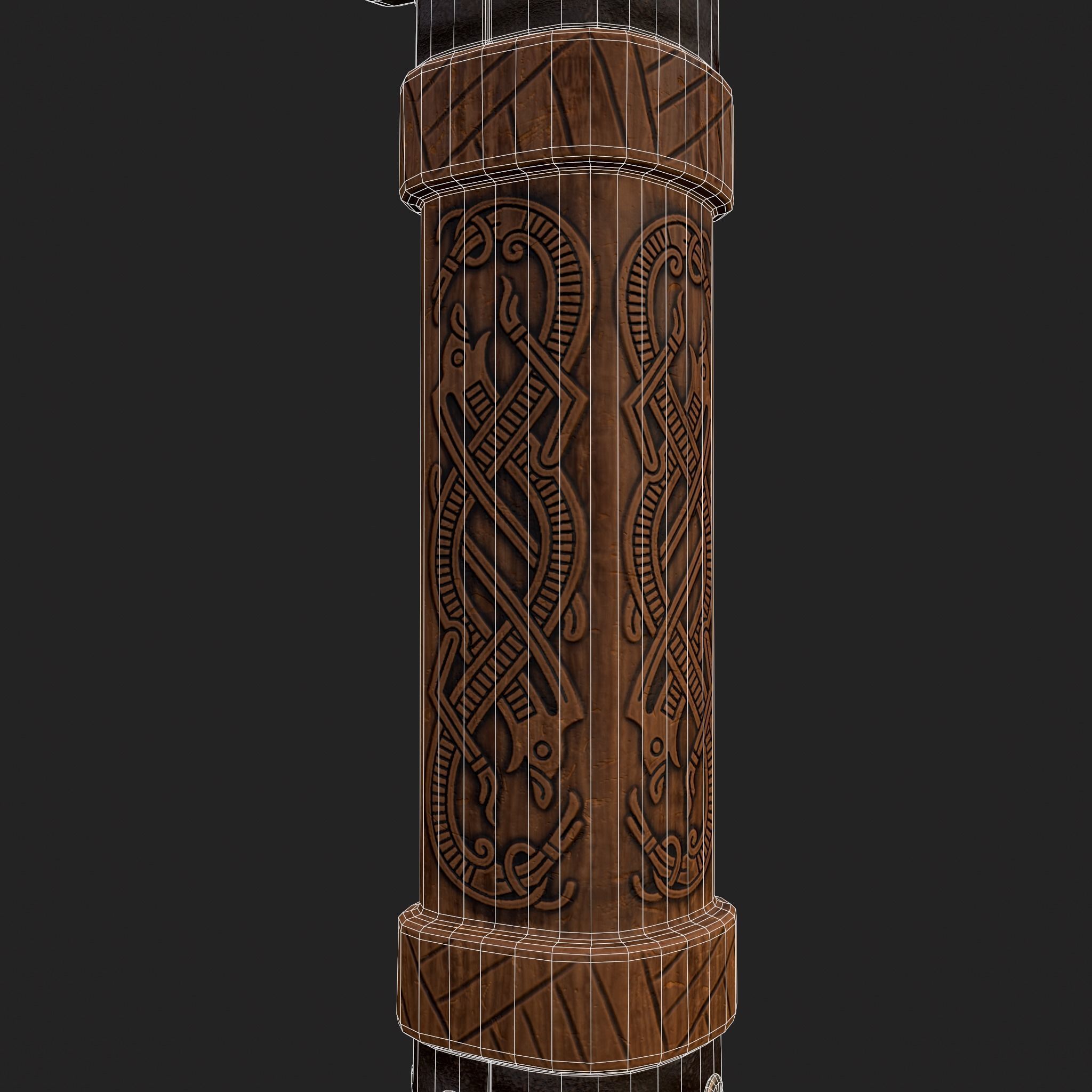 Medieval Viking Ornate Battle Hammer Low-poly 3D model_8