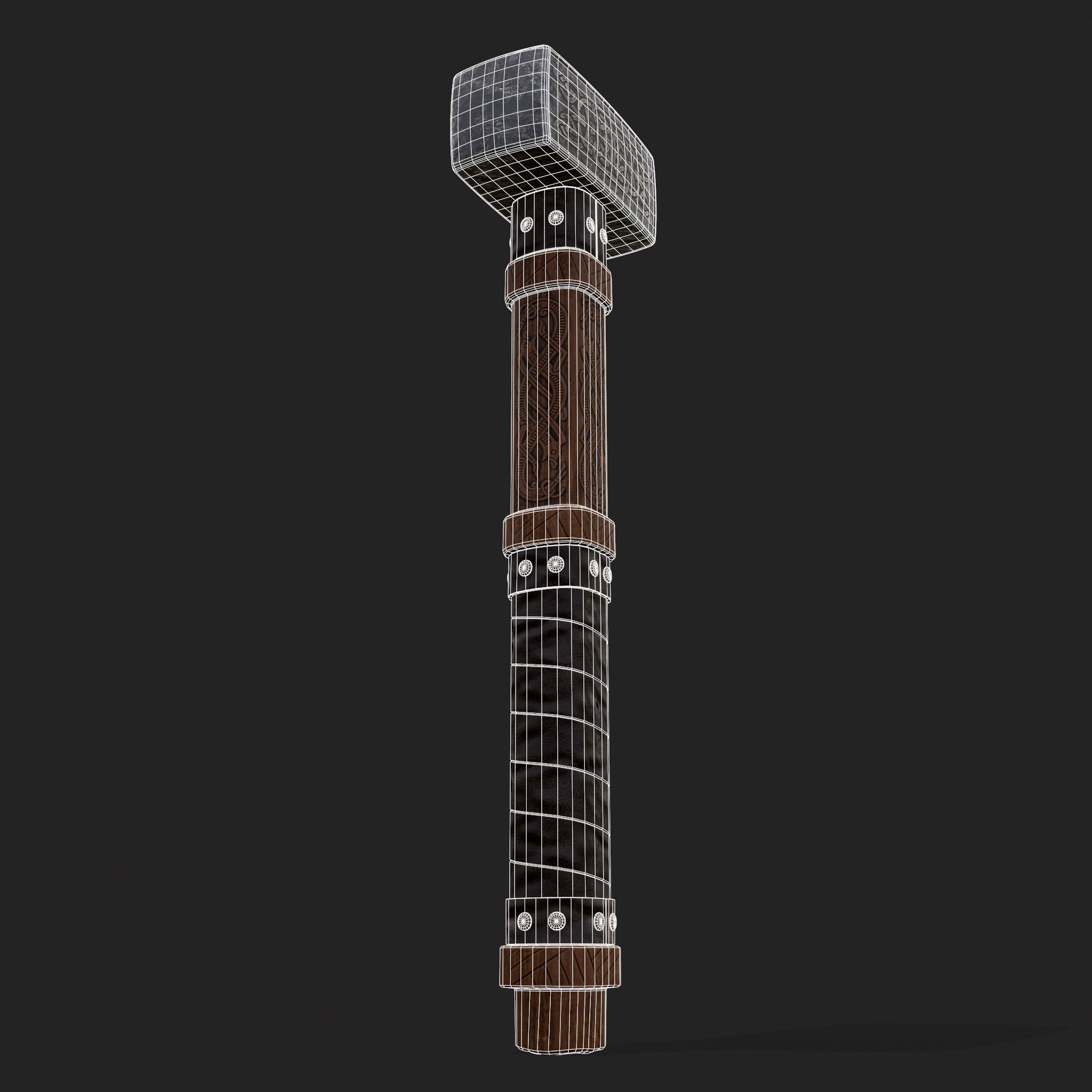 Medieval Viking Ornate Battle Hammer Low-poly 3D model_4