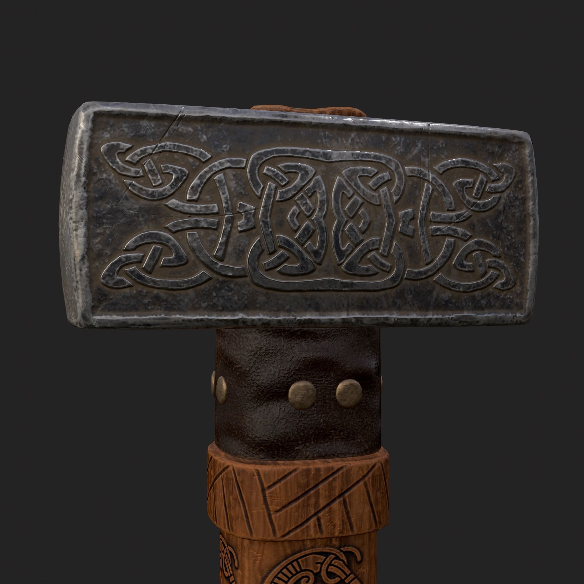 Medieval Viking Ornate Battle Hammer Low-poly 3D model_9