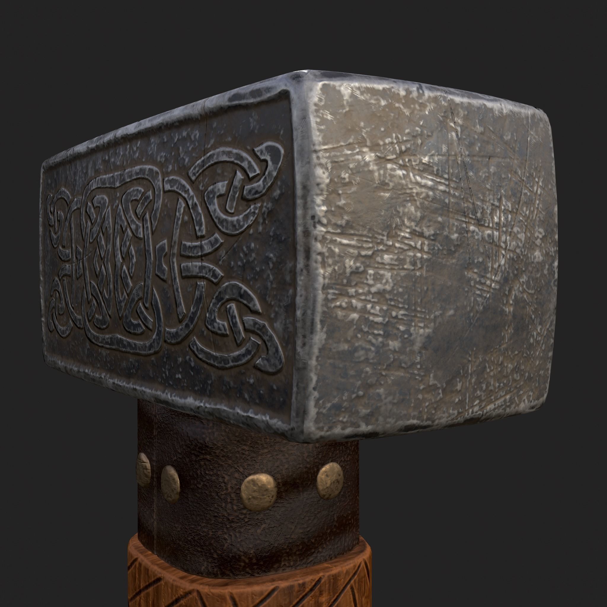 Medieval Viking Ornate Battle Hammer Low-poly 3D model_17