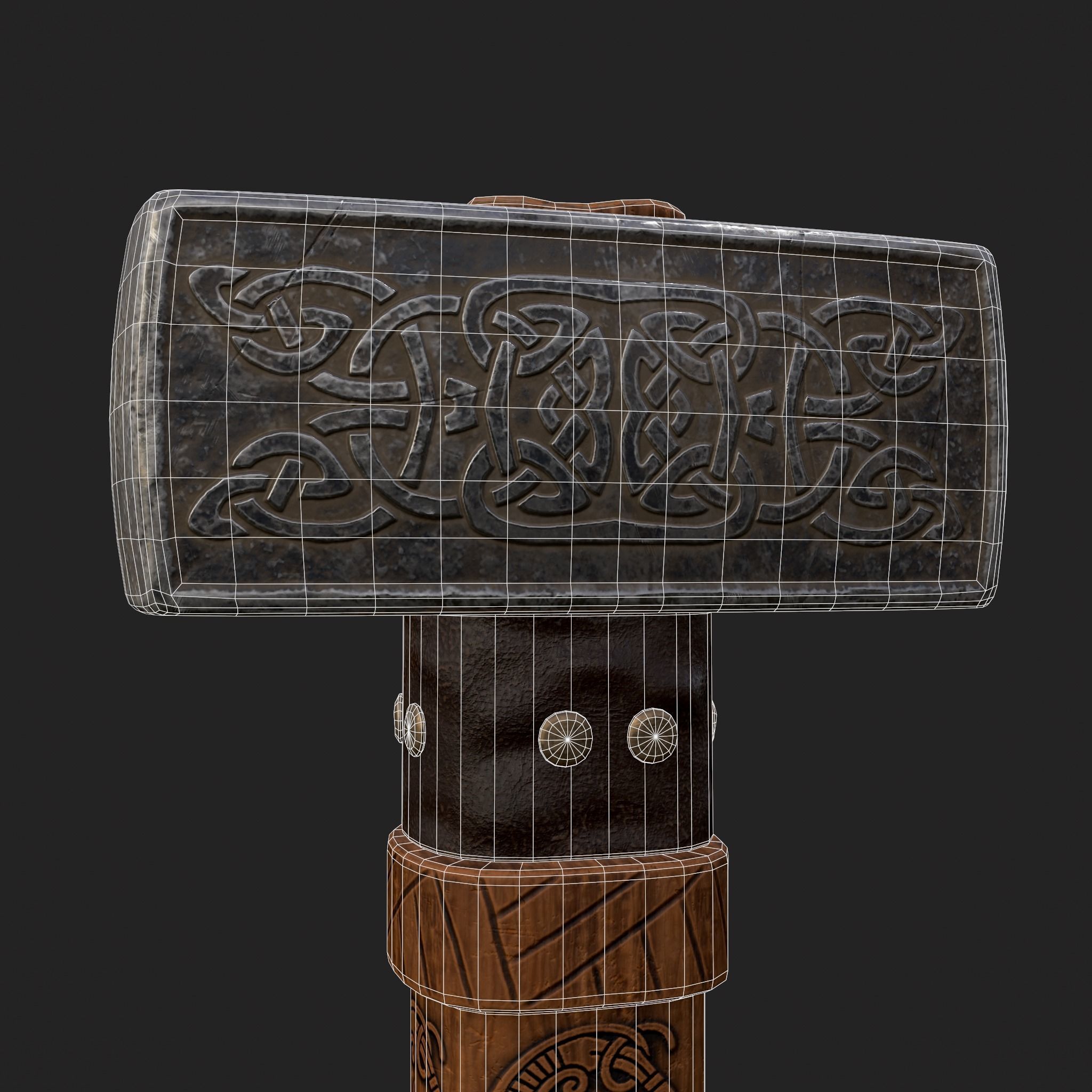 Medieval Viking Ornate Battle Hammer Low-poly 3D model_10