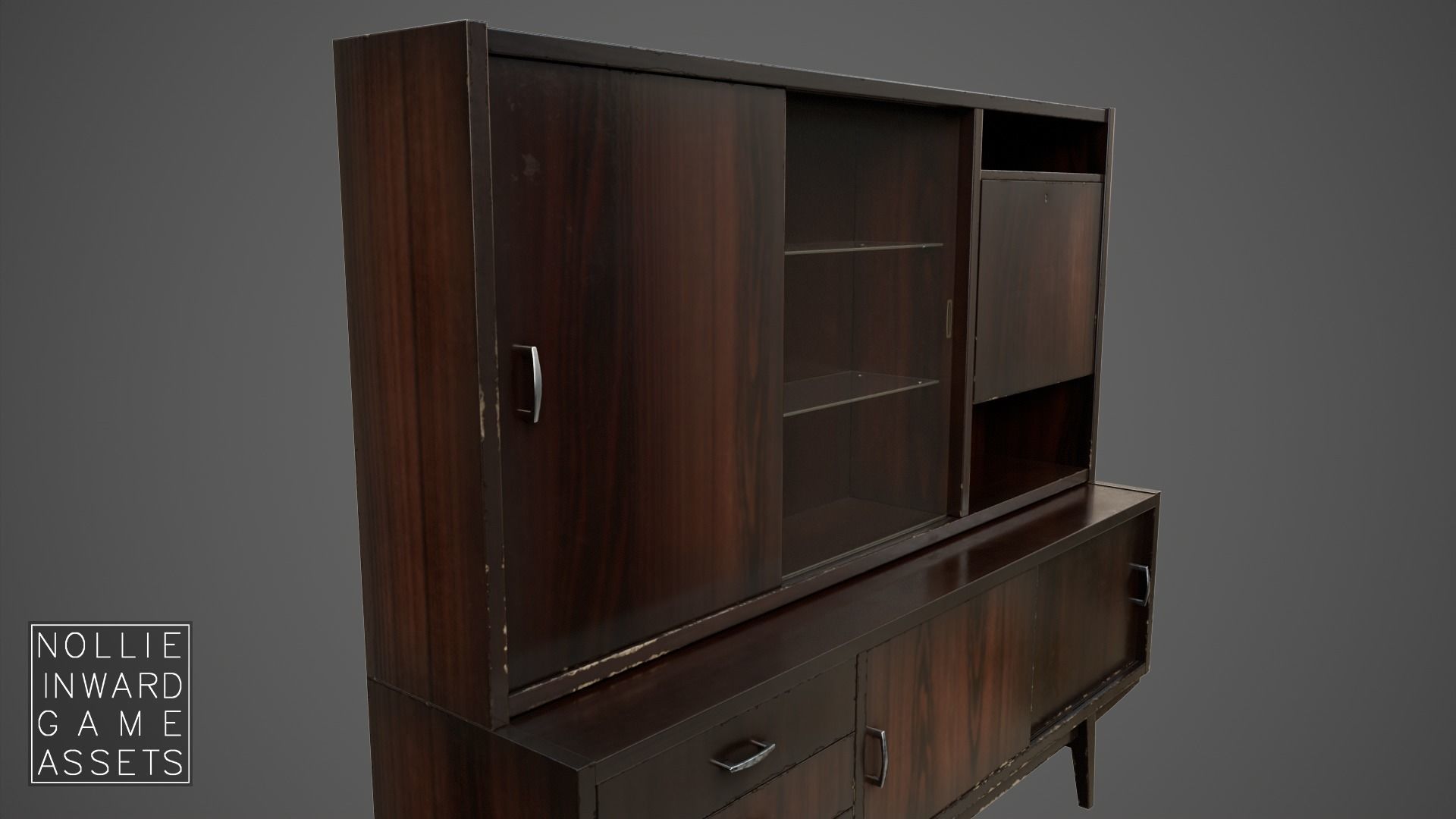 Soviet Chest of Drawers variant 3 with Upper Section Dark Low-poly 3D model_6