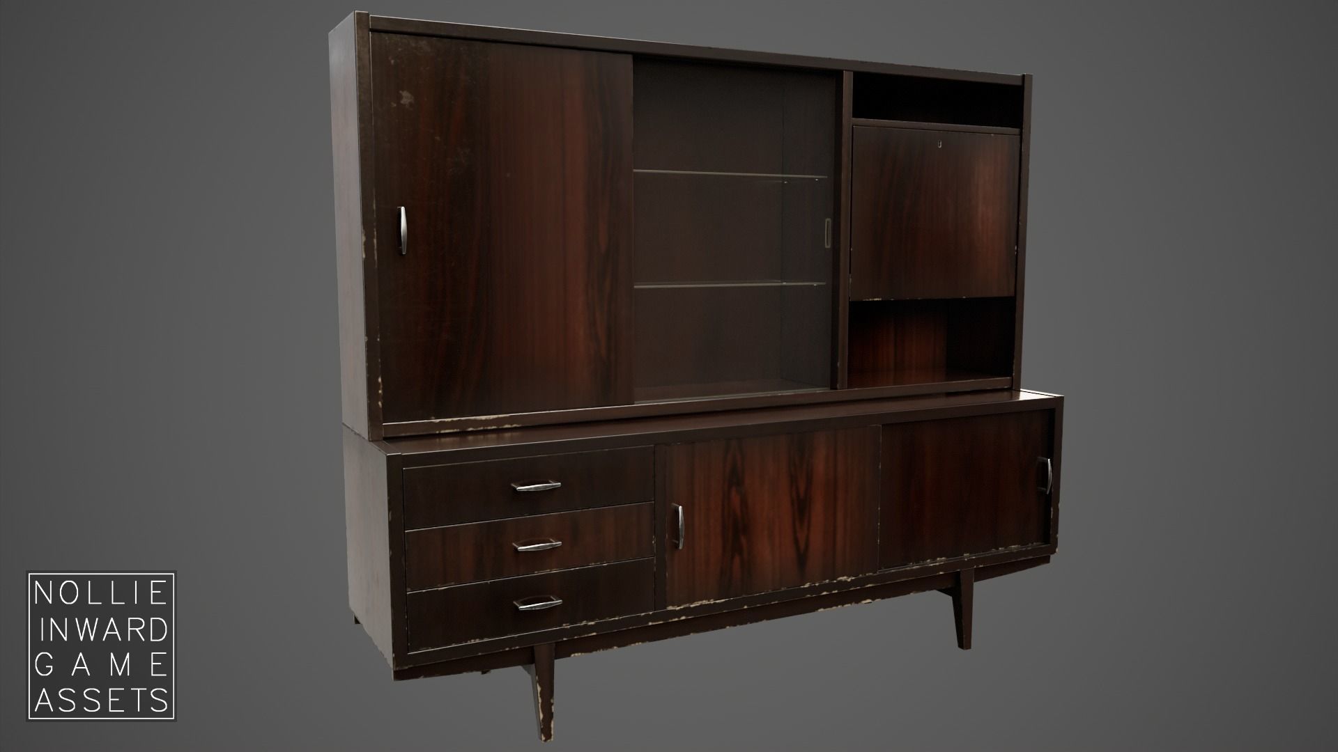 Soviet Chest of Drawers variant 3 with Upper Section Dark Low-poly 3D model_3
