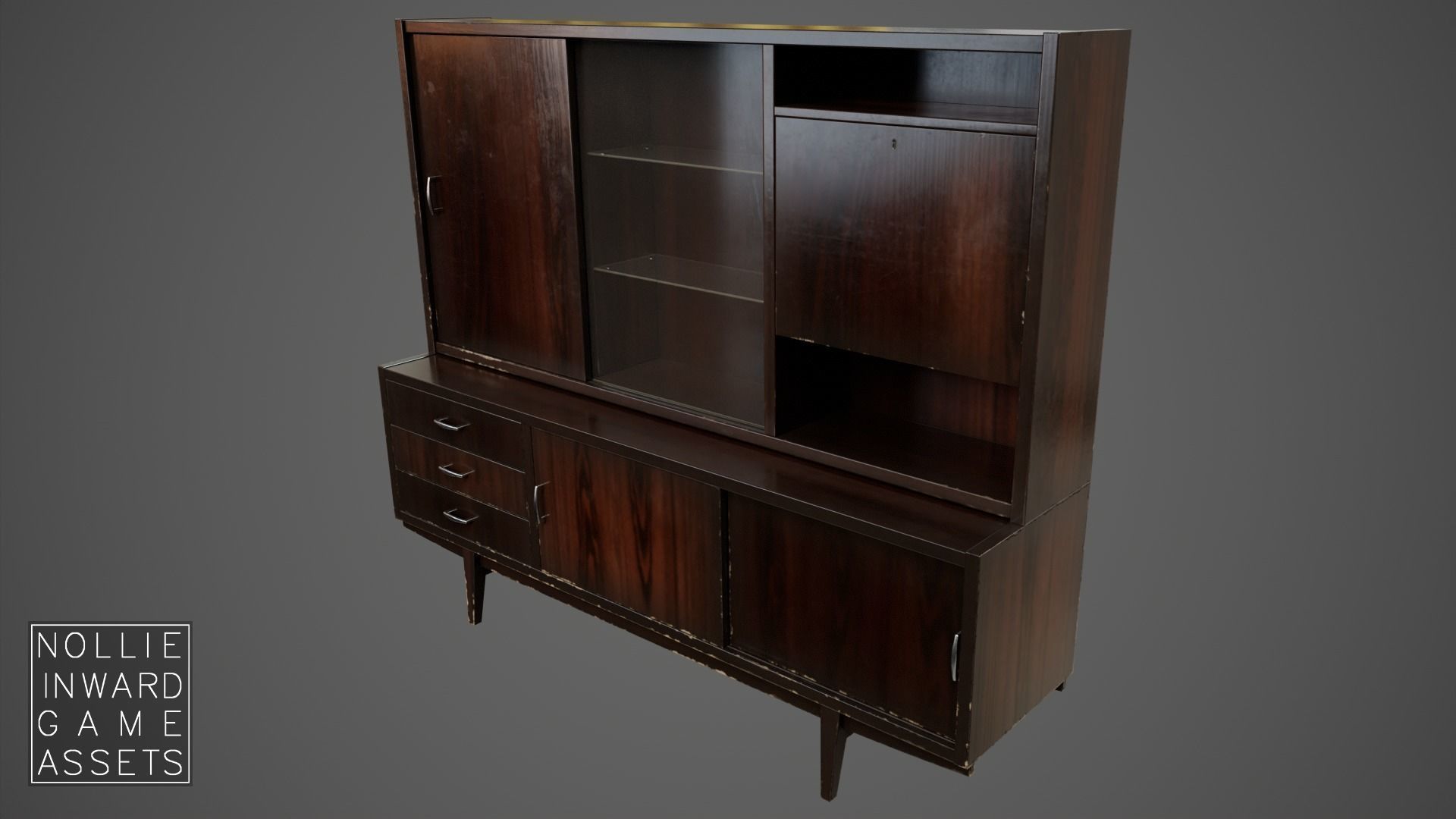 Soviet Chest of Drawers variant 3 with Upper Section Dark Low-poly 3D model_5