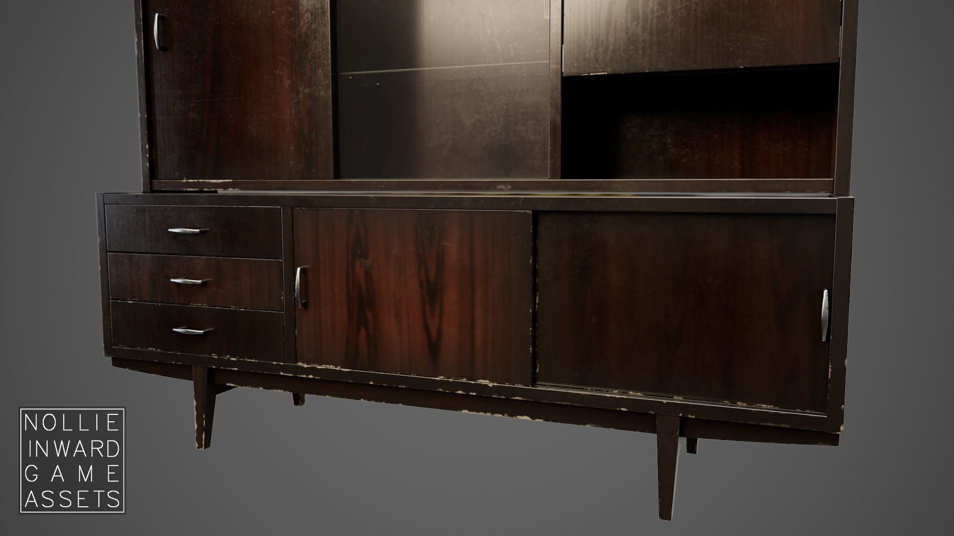 Soviet Chest of Drawers variant 3 with Upper Section Dark Low-poly 3D model_7