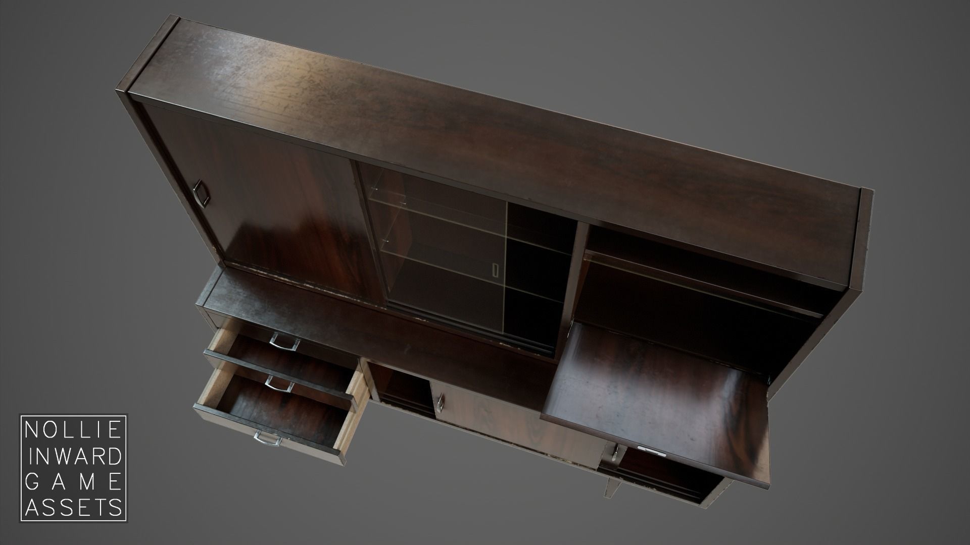 Soviet Chest of Drawers variant 3 with Upper Section Dark Low-poly 3D model_12