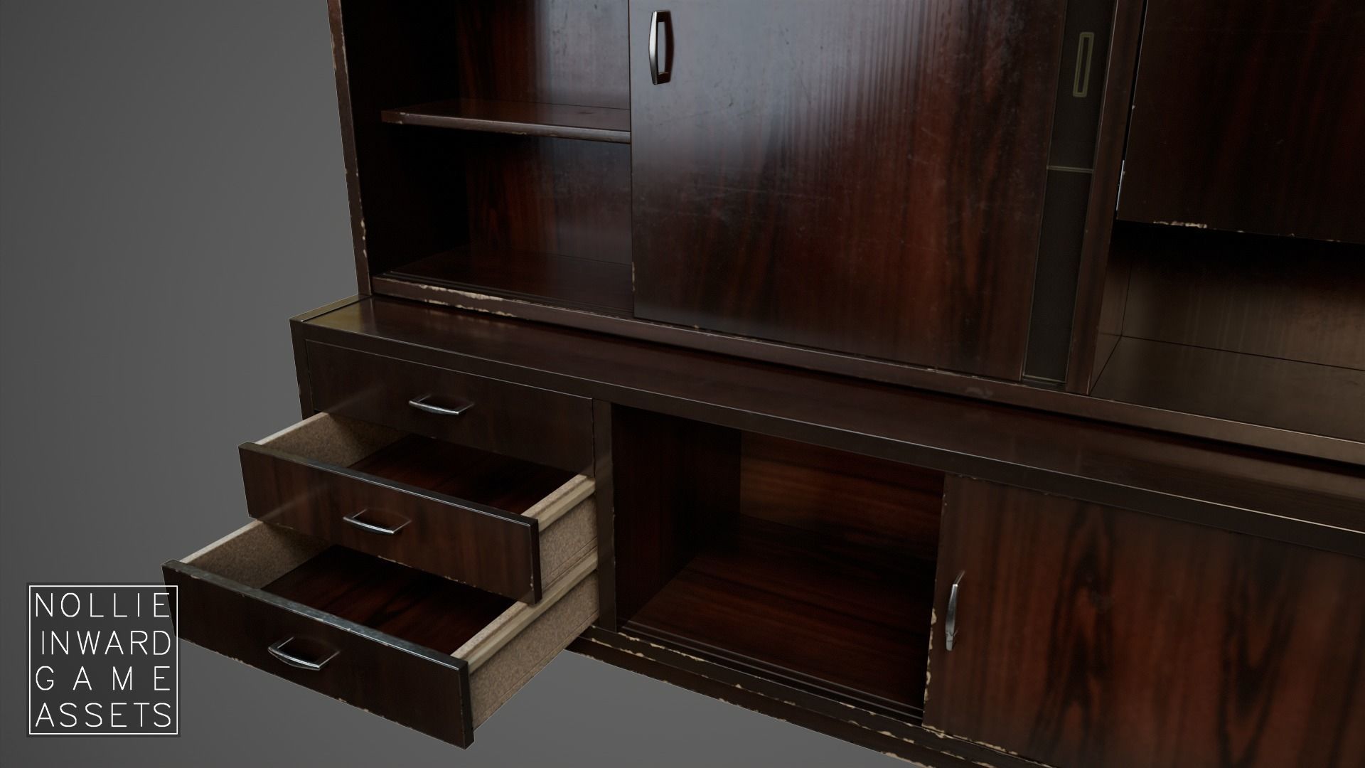 Soviet Chest of Drawers variant 3 with Upper Section Dark Low-poly 3D model_13