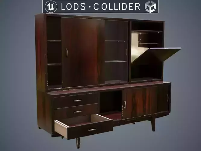 Soviet Chest of Drawers variant 3 with Upper Section Dark Low-poly 3D model