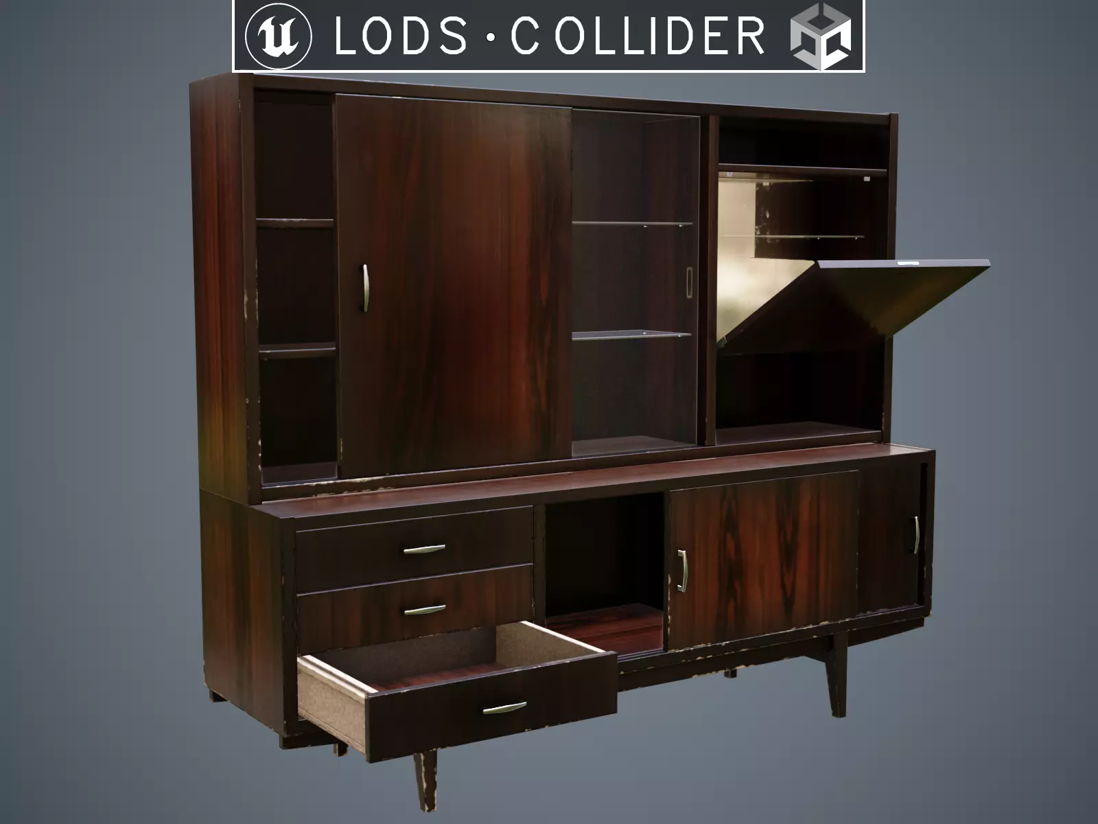Soviet Chest of Drawers variant 3 with Upper Section Dark Low-poly 3D model_0
