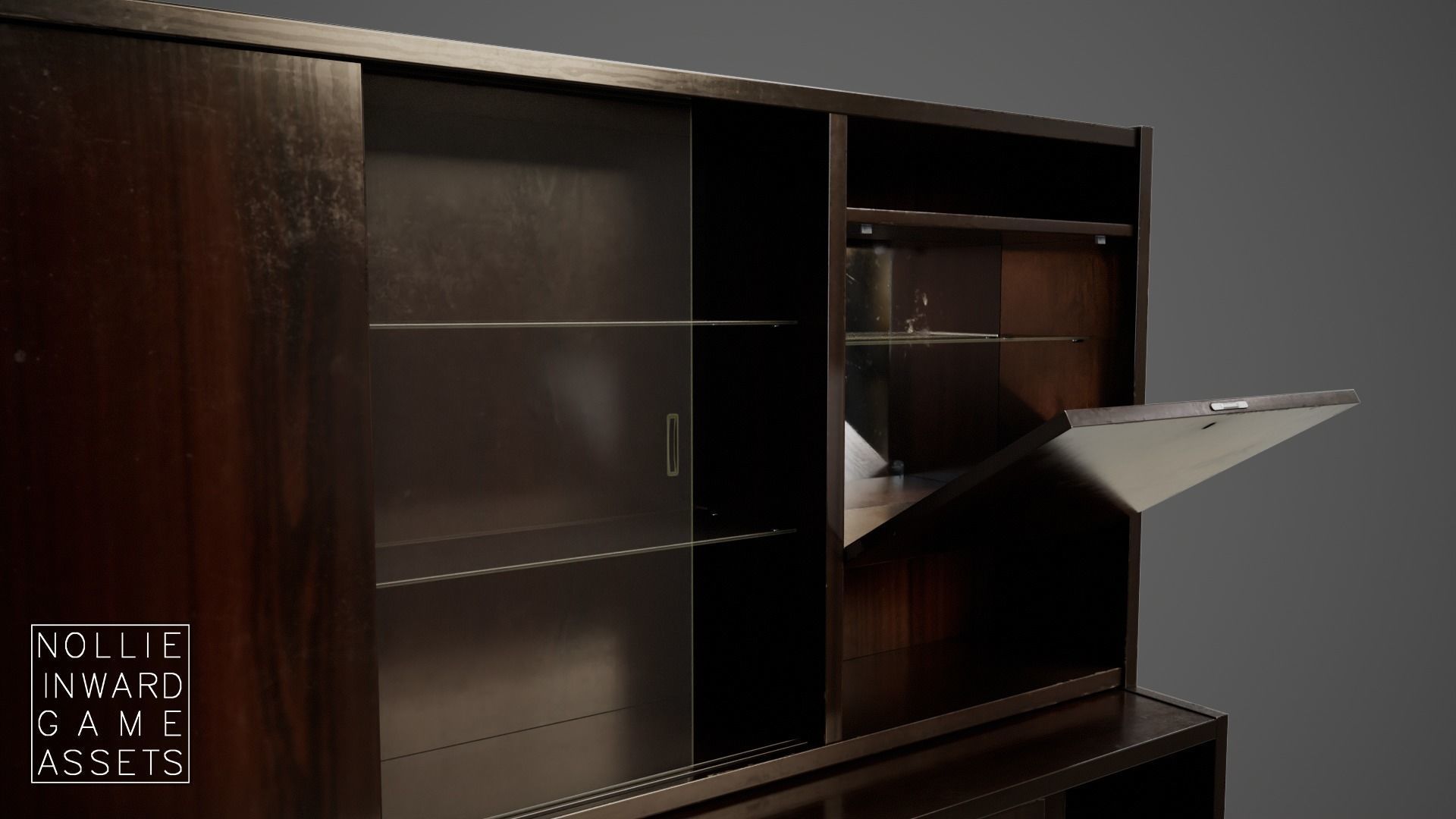 Soviet Chest of Drawers variant 3 with Upper Section Dark Low-poly 3D model_11