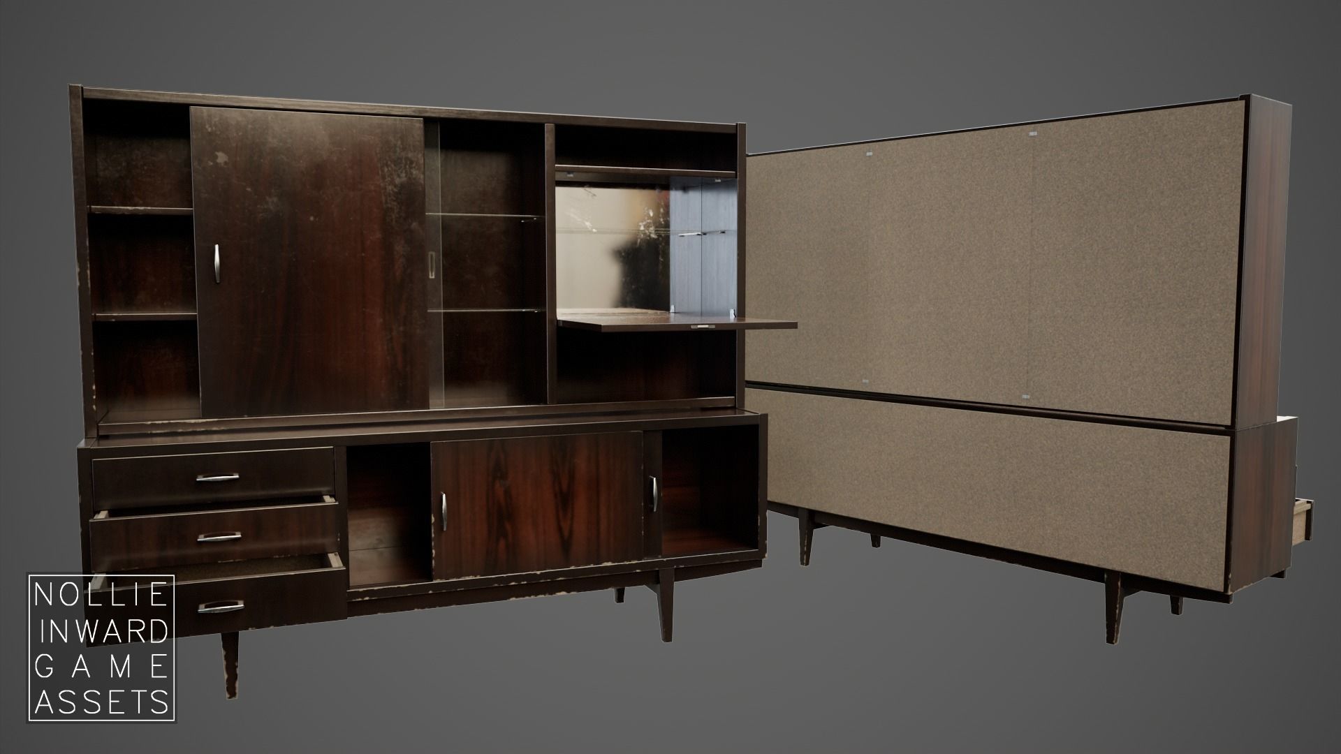 Soviet Chest of Drawers variant 3 with Upper Section Dark Low-poly 3D model_10