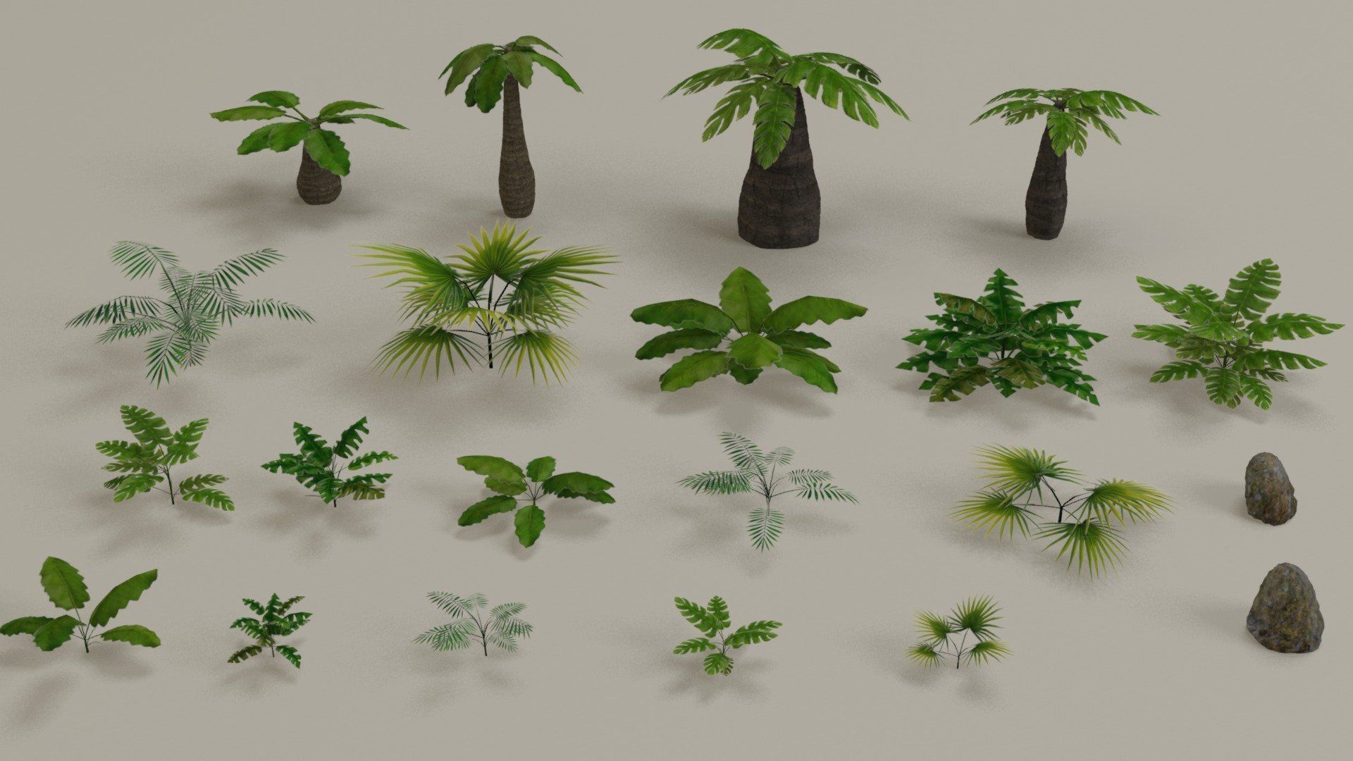 Tropical jungle plants and palms collection Low-poly 3D model_9